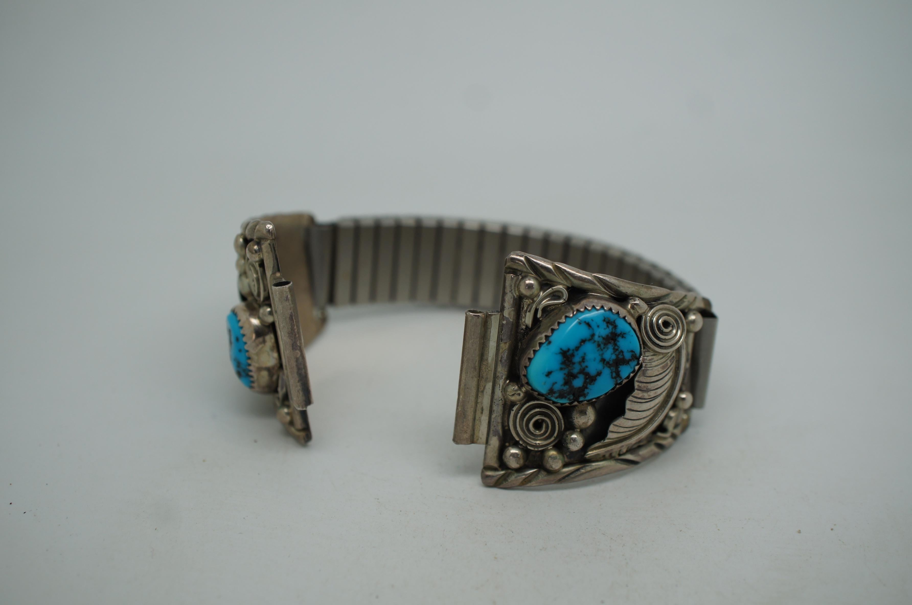 Vintage Southwestern Navajo AY Sterling Silver Turquoise Watch Band 50g 5