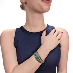 Vintage Southwestern Navajo Sterling Silver & Turquoise Cabochon Cuff Bracelet