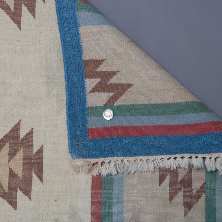 Vintage Southwestern Navajo Style FlatWeave Area Rug Stylized Flame