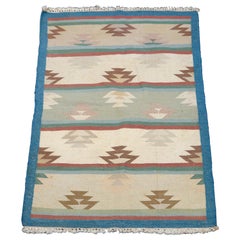 Vintage Southwestern Navajo Style Flat-Weave Area Rug Stylized Flame, circa 1950