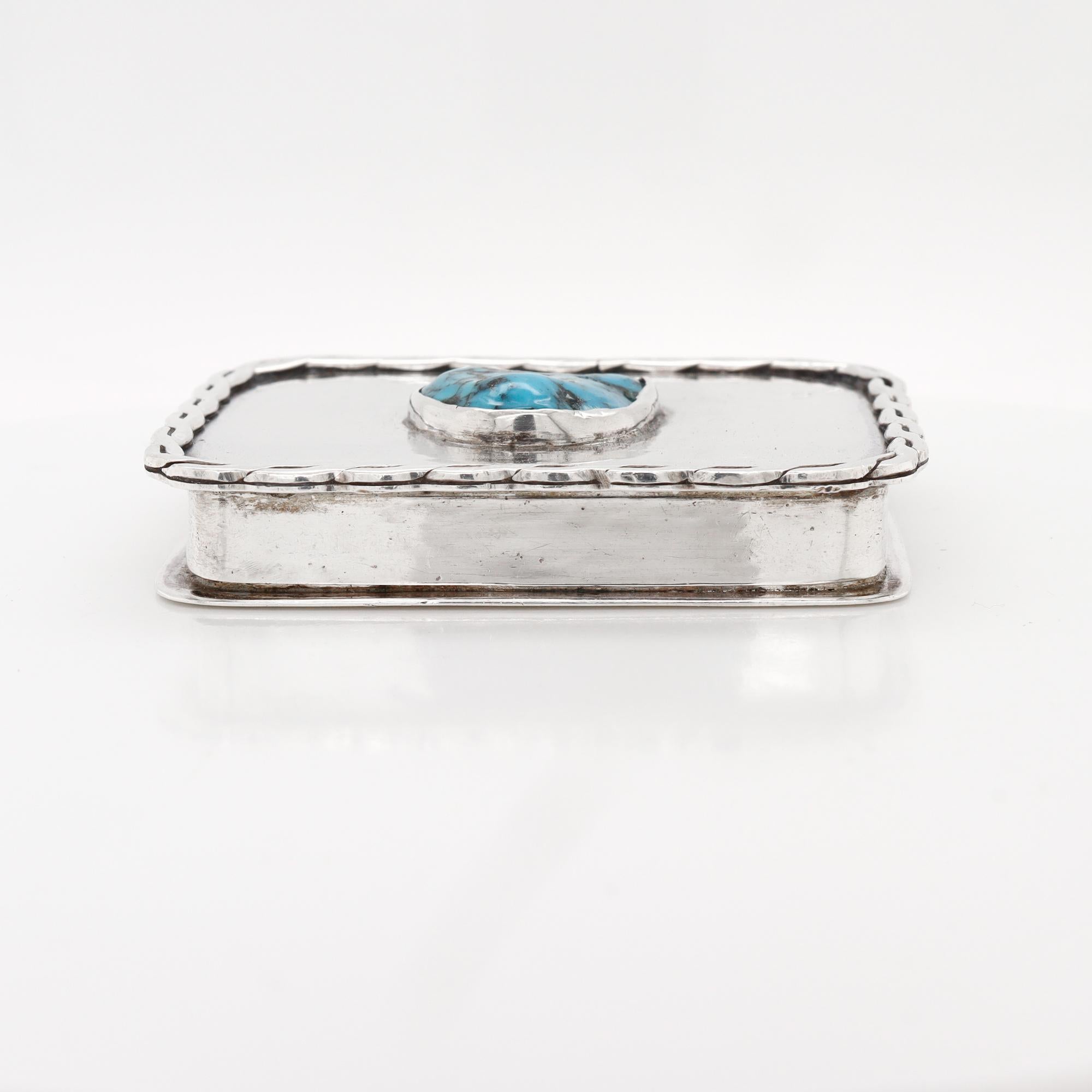 Vintage Southwestern Navajo Style Silver & Turquoise Covered Box For Sale 4