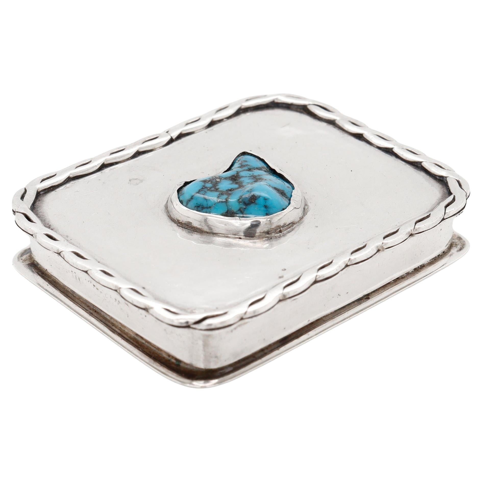 Vintage Southwestern Navajo Style Silver & Turquoise Covered Box