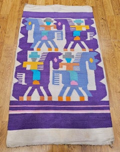 Vintage American Southwestern Pictorial Kilim Area Rug in Blue, Ivory