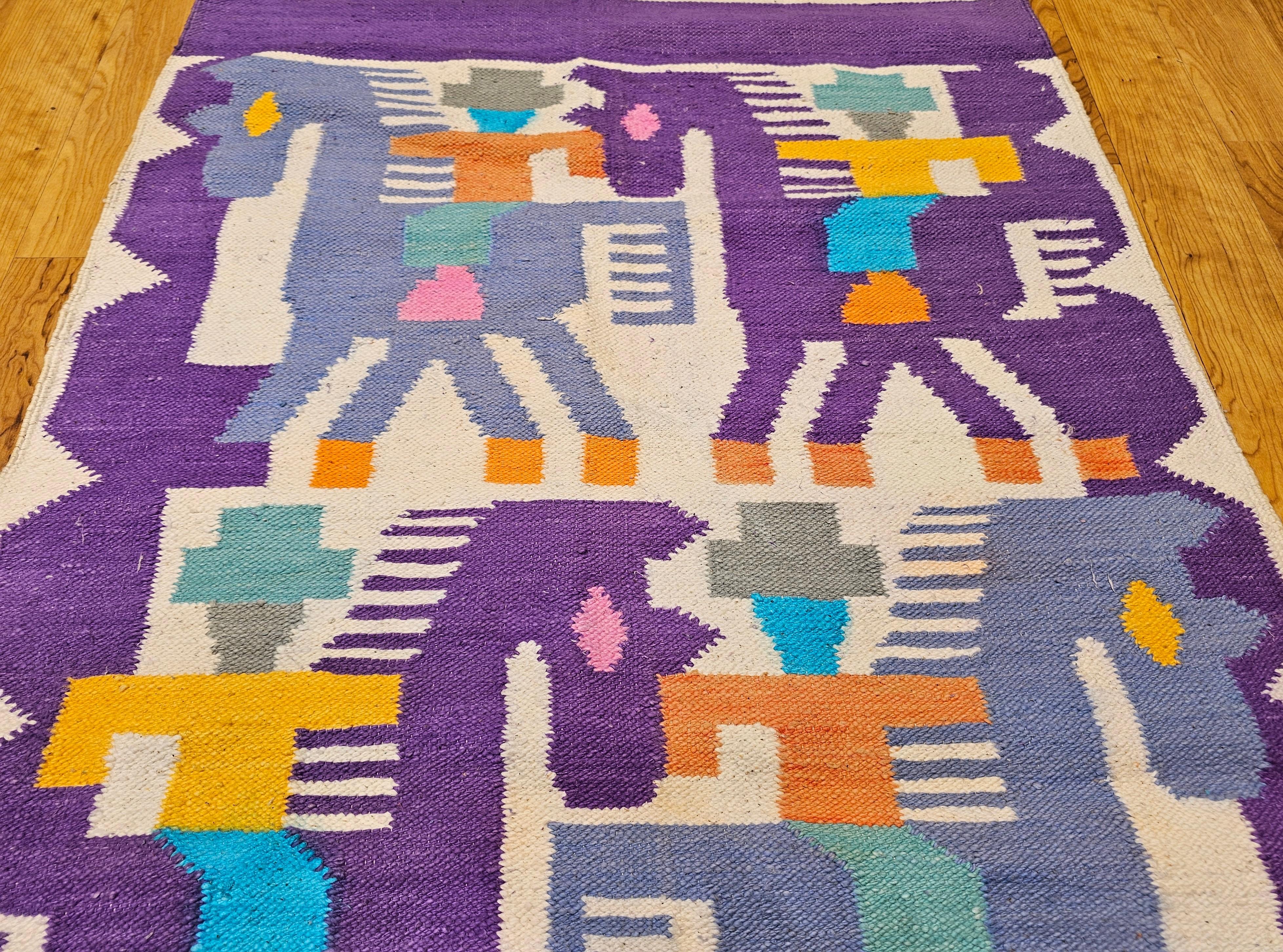 Vintage American Southwestern Pictorial Kilim Area Rug In Good Condition For Sale In Barrington, IL