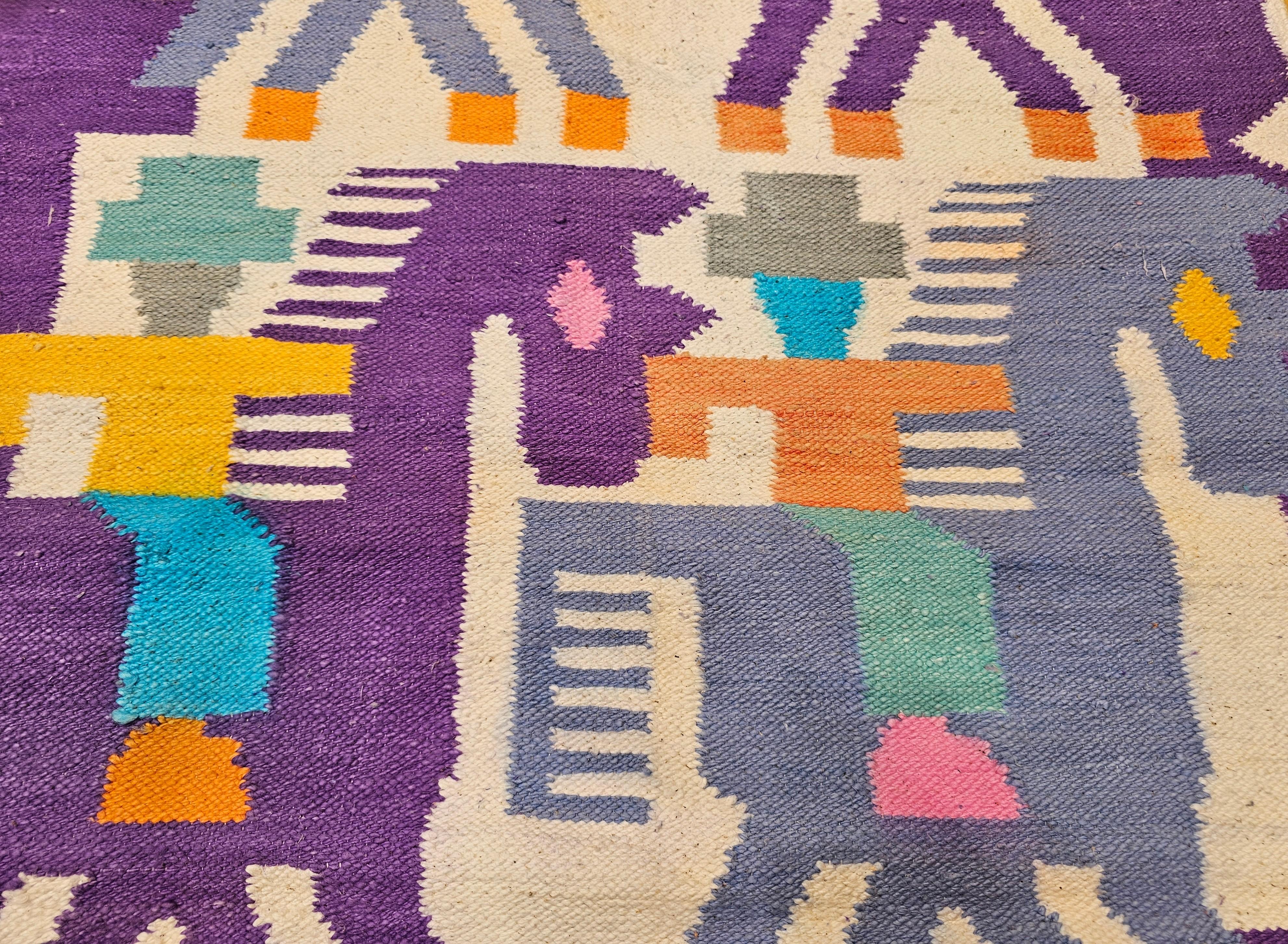 20th Century Vintage American Southwestern Pictorial Kilim Area Rug For Sale