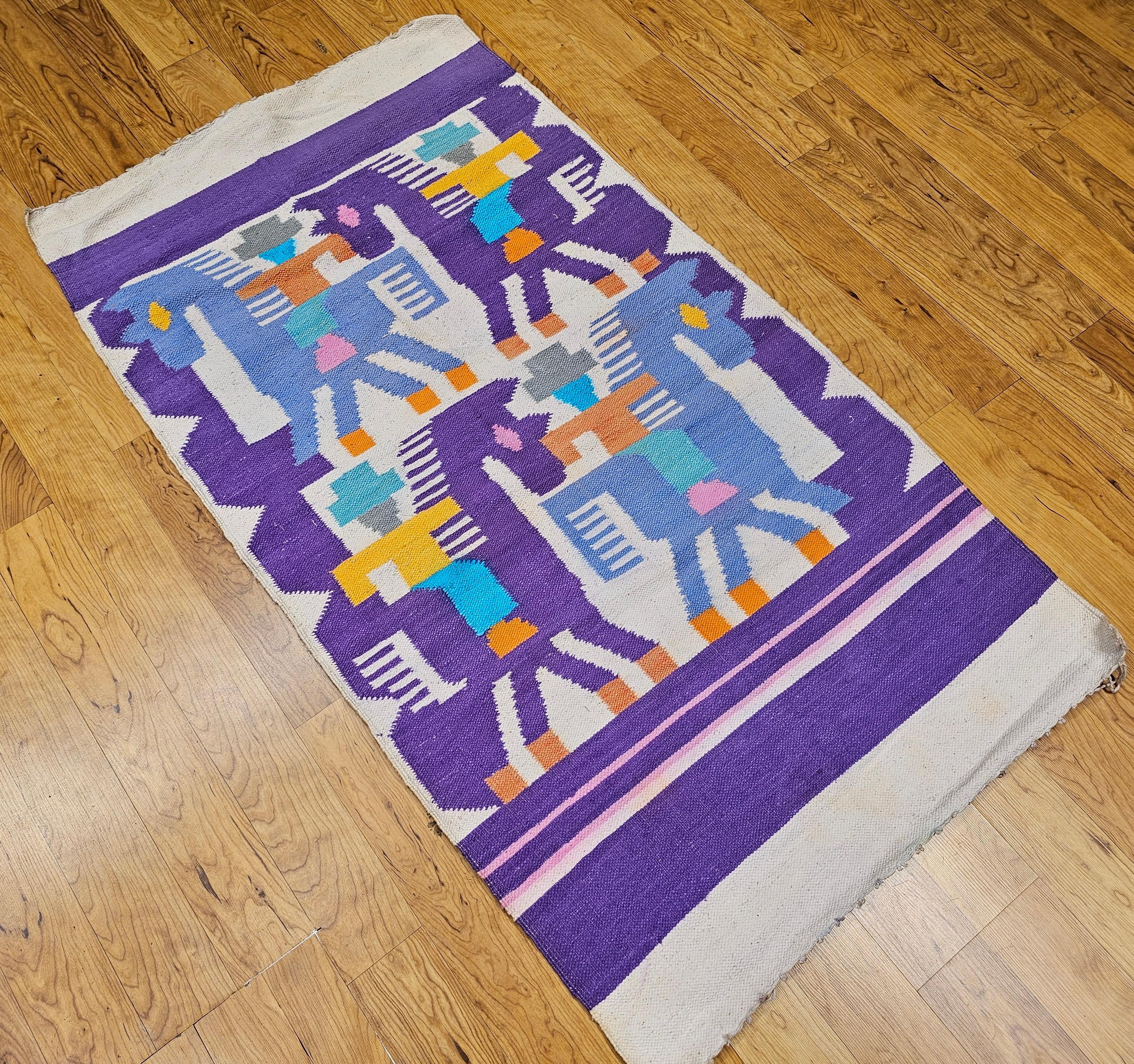 Vintage American Southwestern Pictorial Kilim Area Rug For Sale 1