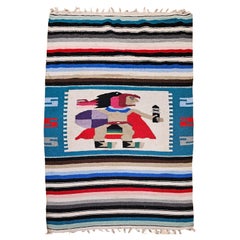 Vintage American Southwestern Pictorial Kilim Area Rug with Aztec Warrior Design