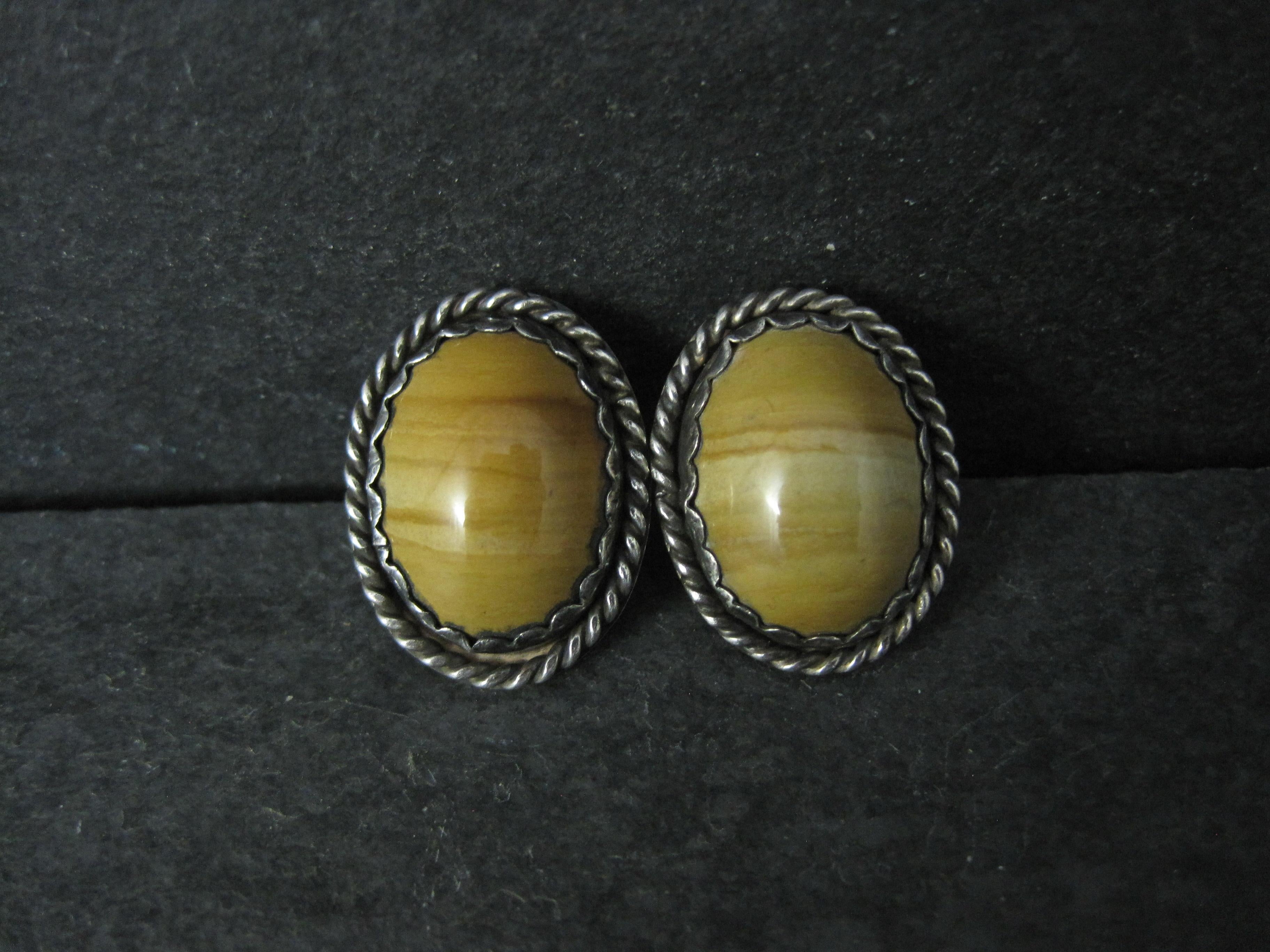 Vintage Southwestern Bild Jaspis Ohrringe Sterling Silber (Cabochon) im Angebot