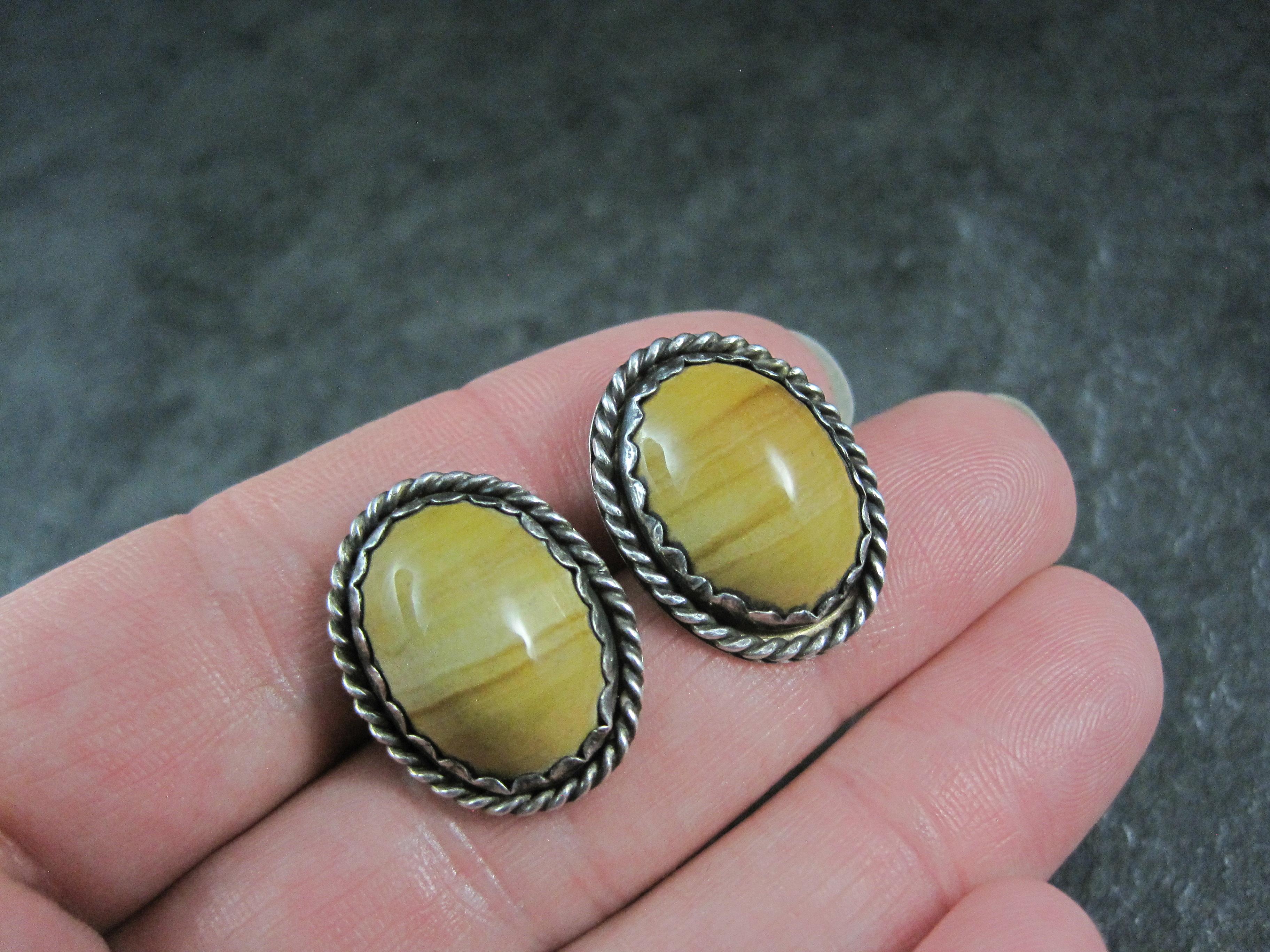 Vintage Southwestern Bild Jaspis Ohrringe Sterling Silber im Angebot 1