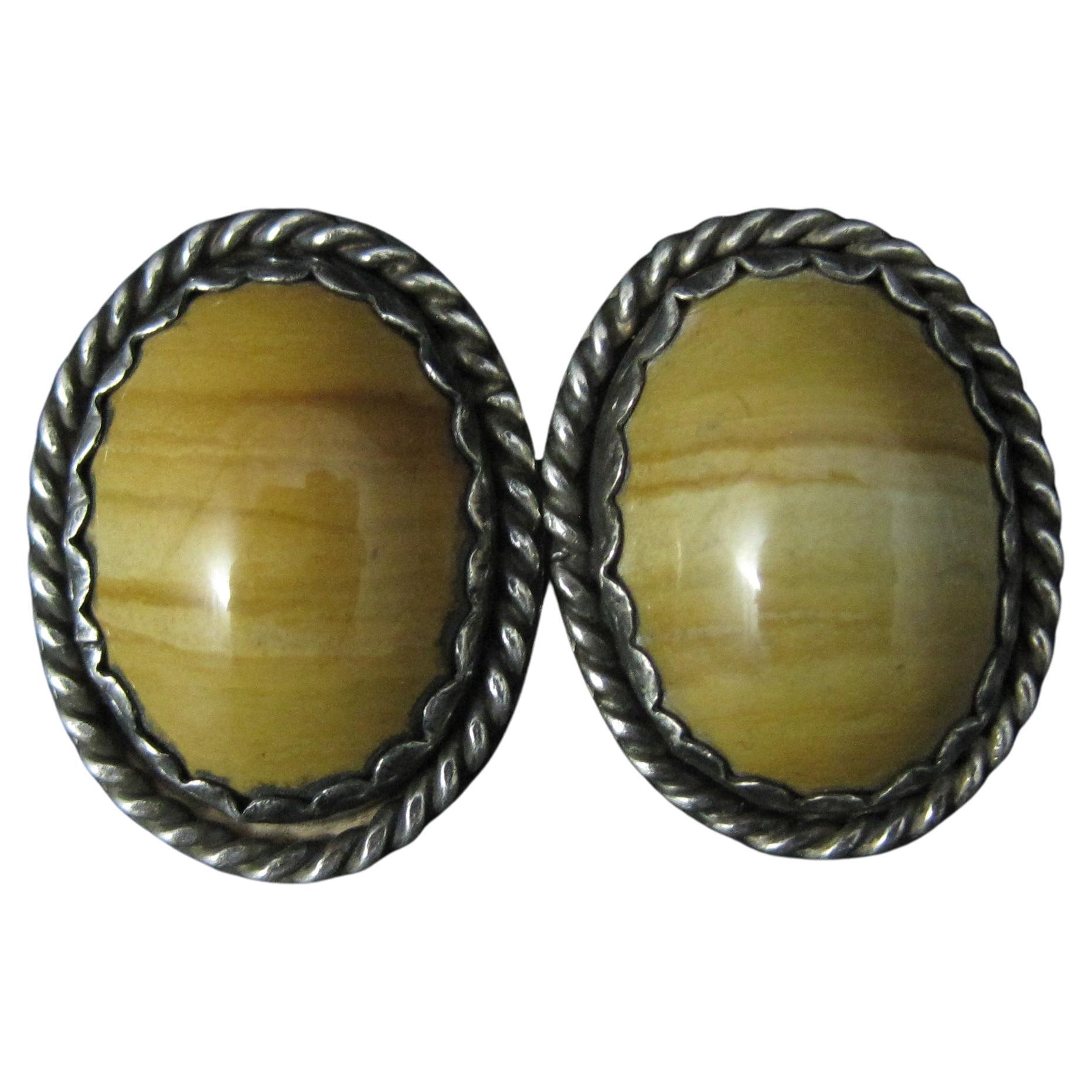 Vintage Southwestern Picture Jasper Earrings Sterling Silver