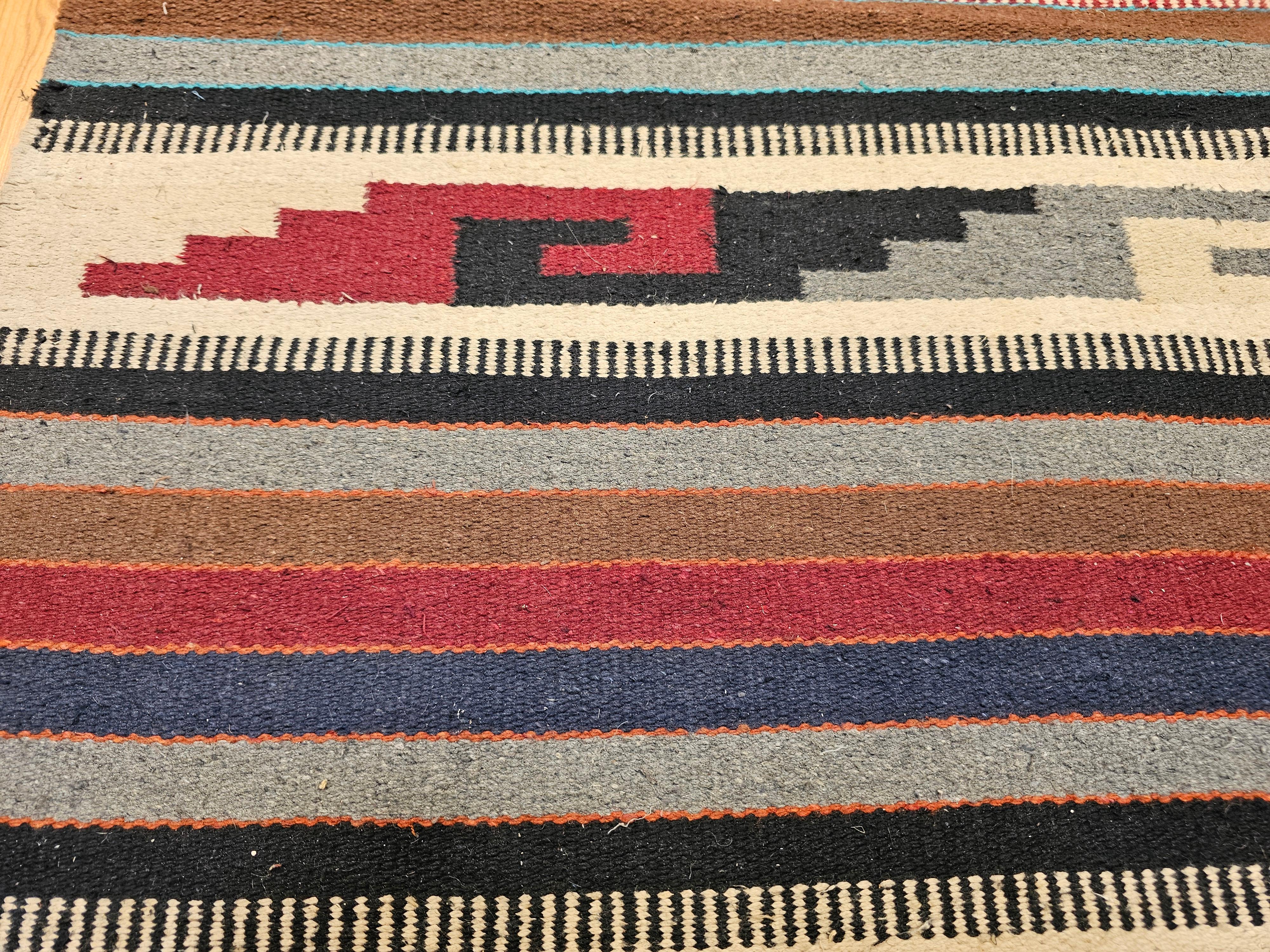 Vintage American Southwestern Saltillo Kilim Rug in Ivory, Burgundy, Turquoise For Sale 5