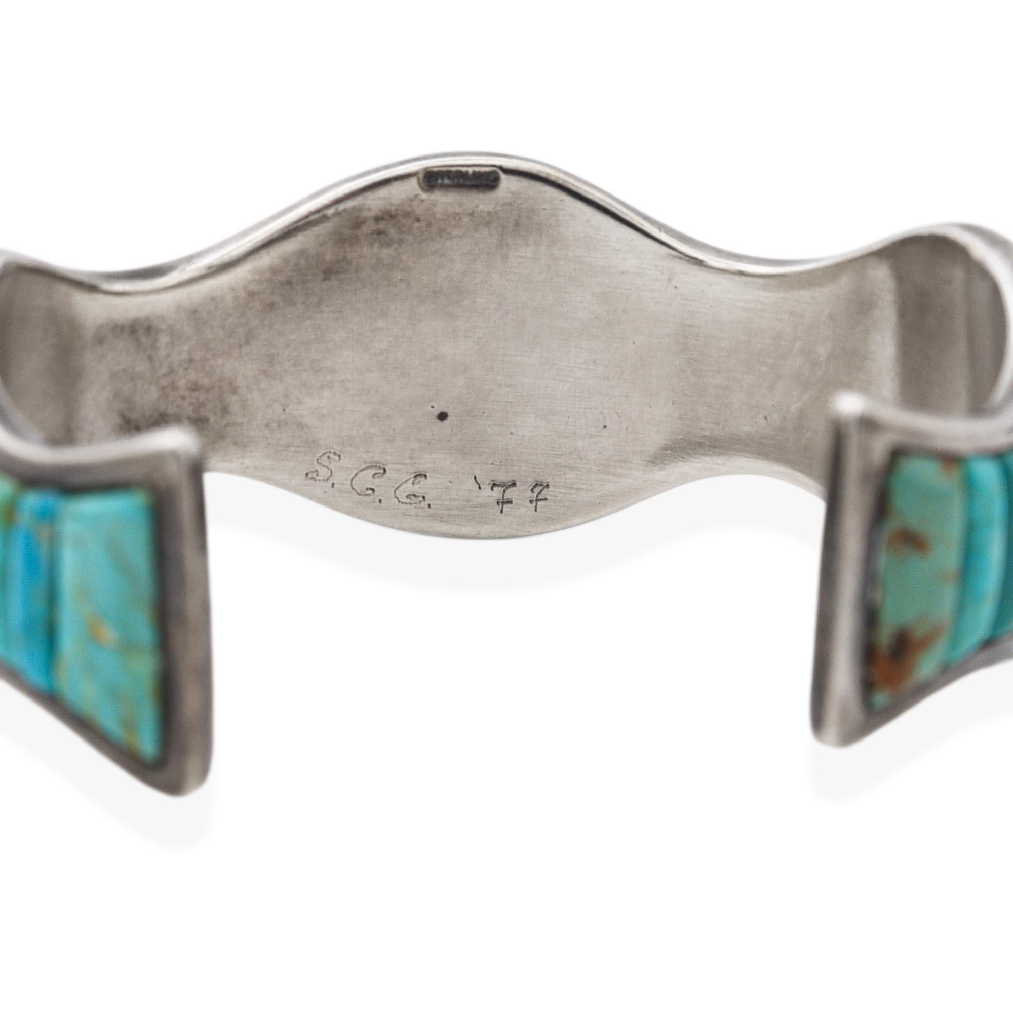 Vintage Southwestern Signed TOLLE Sterling Silver Turquoise Cuff Bracelet For Sale 1