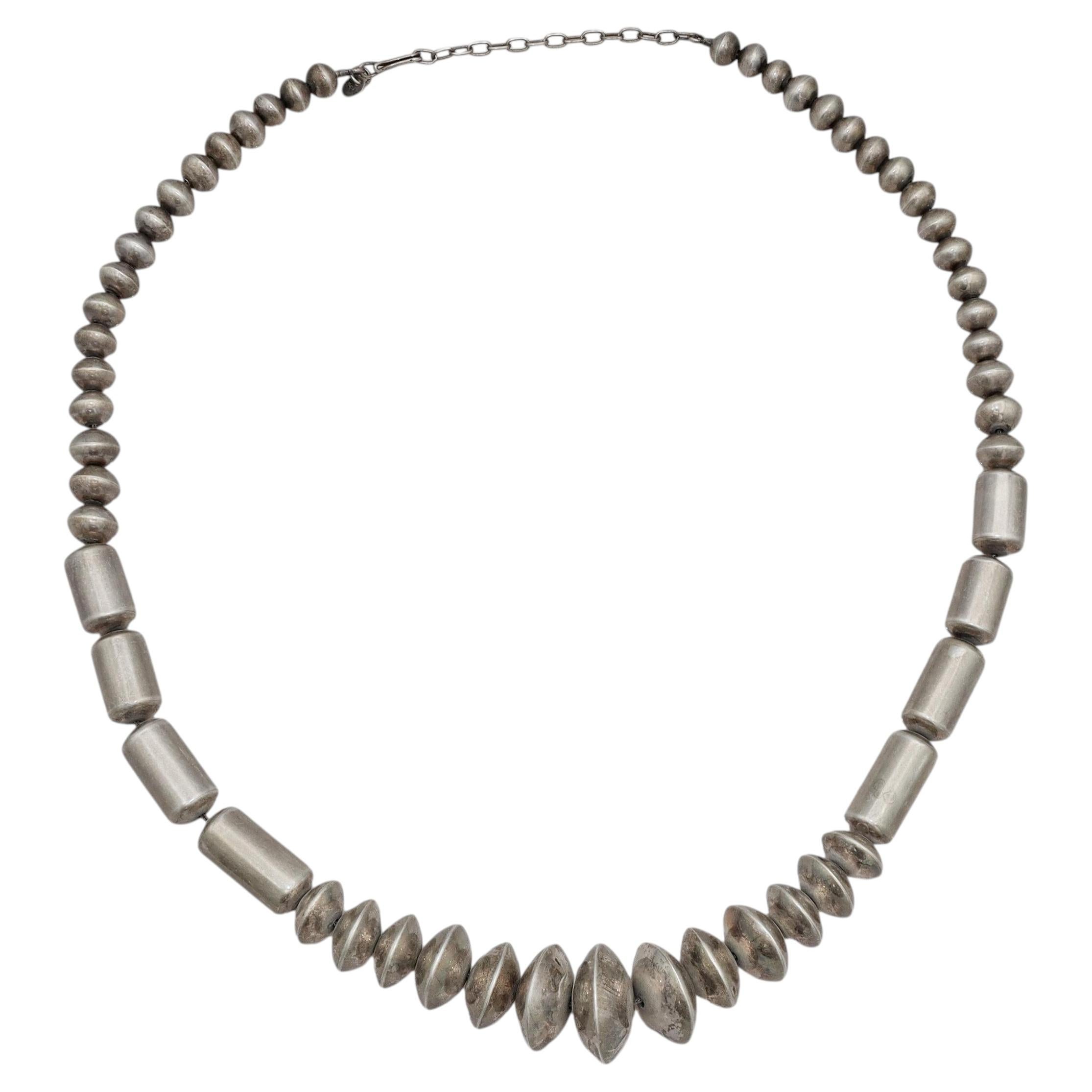 Vintage Southwestern Silver Graduated Bead Necklace For Sale
