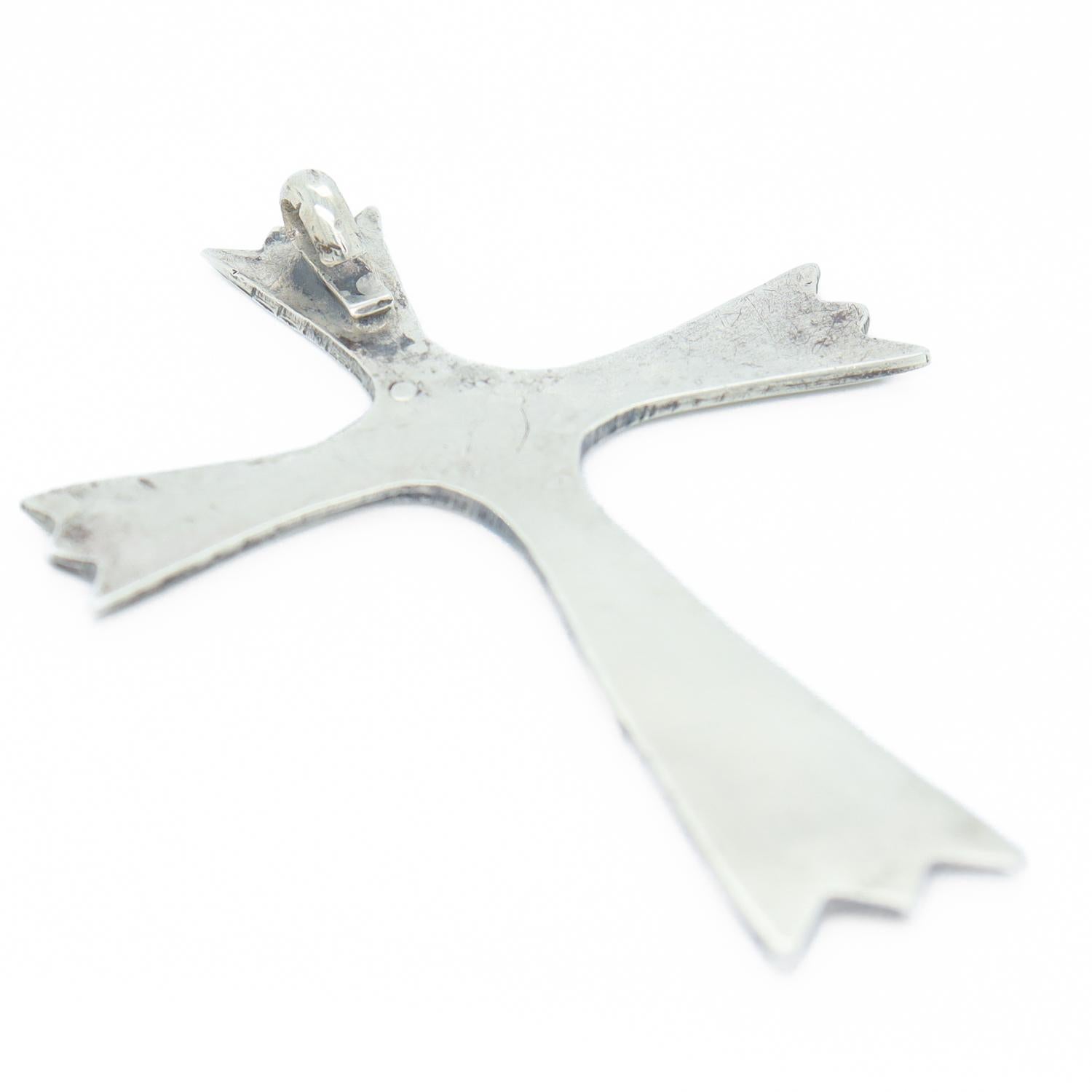 Südwestlicher Silber-, Türkis- und Korallenanhänger mit Kreuz-Anhänger für eine Halskette im Angebot 7