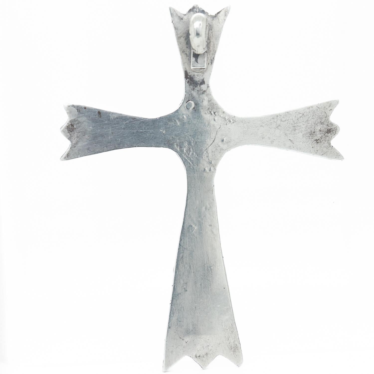 Südwestlicher Silber-, Türkis- und Korallenanhänger mit Kreuz-Anhänger für eine Halskette im Angebot 2