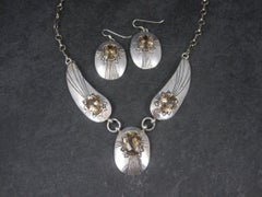Vintage Southwestern Sterling Citrine Necklace Earrings Jewelry Set