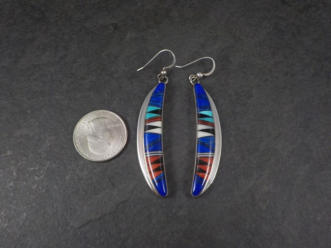Vintage Southwestern Sterling Inlay Earrings In Excellent Condition For Sale In Webster, SD