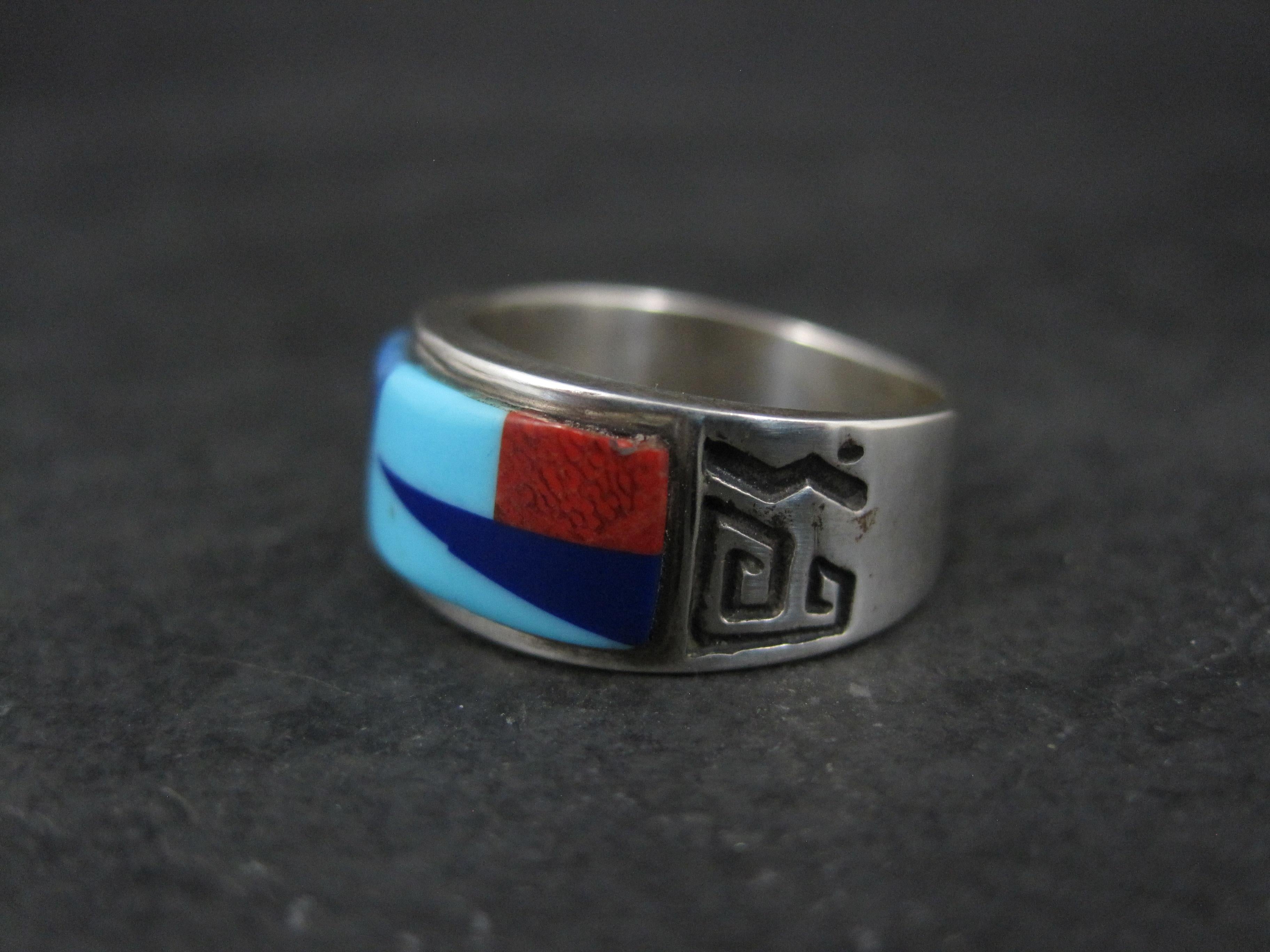 Native American Vintage Southwestern Sterling Inlay Ring Size 5.5 For Sale