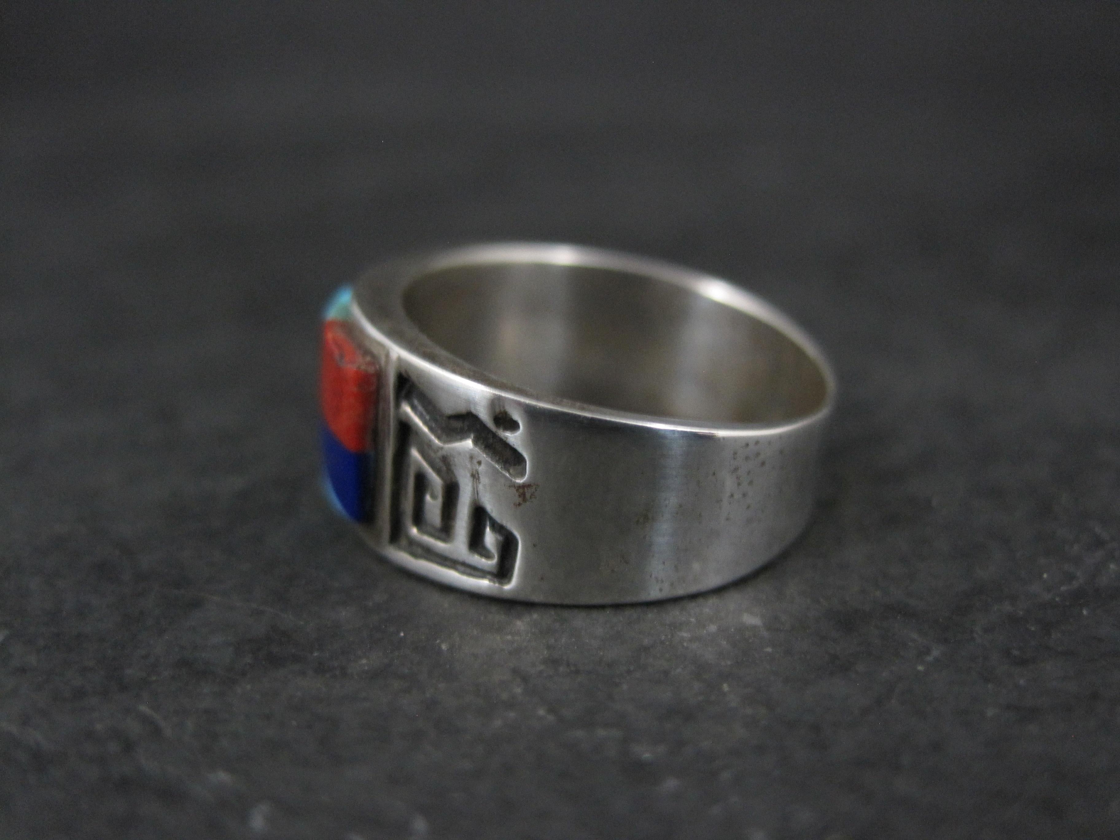 Mixed Cut Vintage Southwestern Sterling Inlay Ring Size 5.5 For Sale