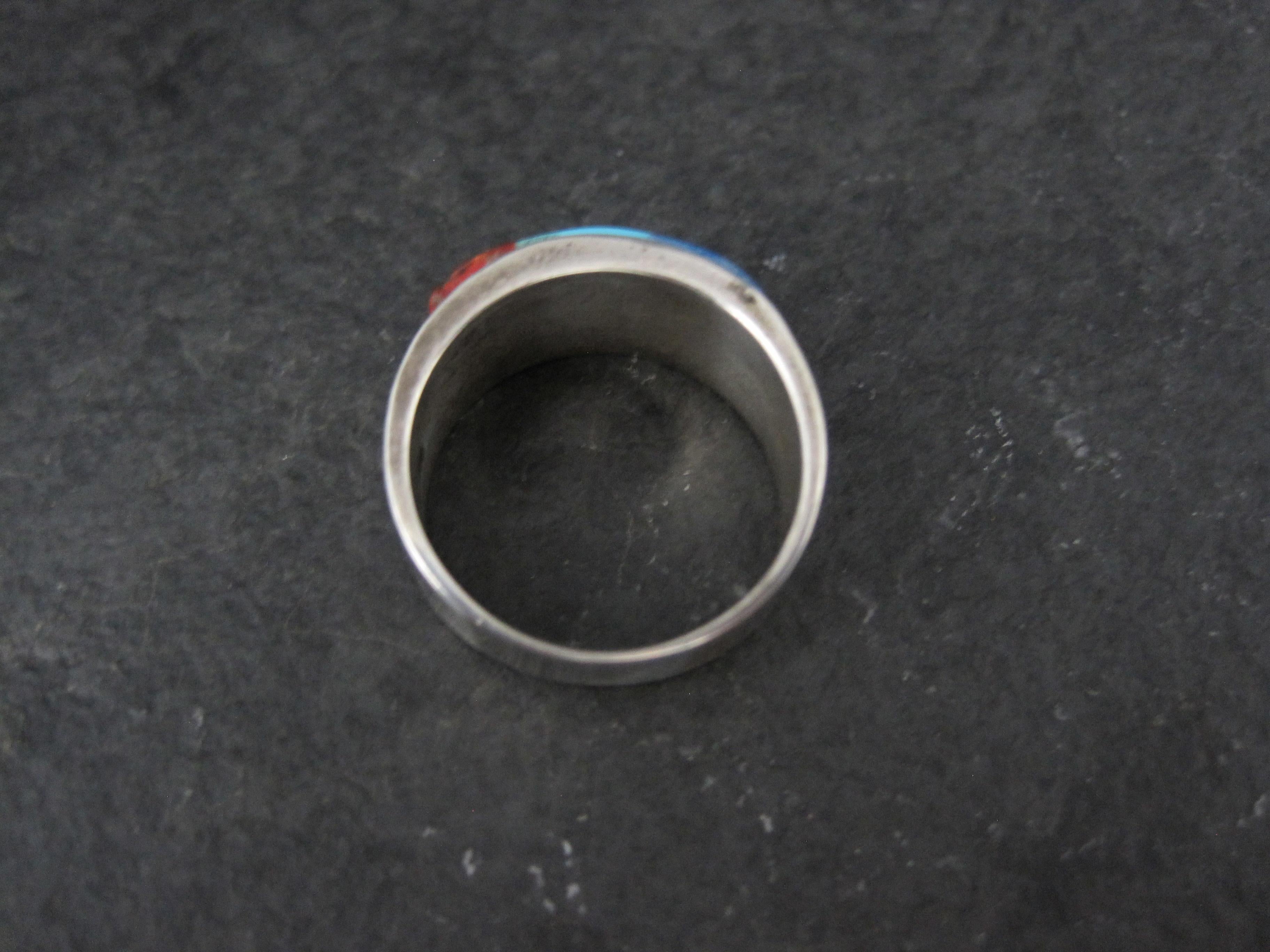 Vintage Southwestern Sterling Inlay Ring Size 5.5 In Excellent Condition For Sale In Webster, SD