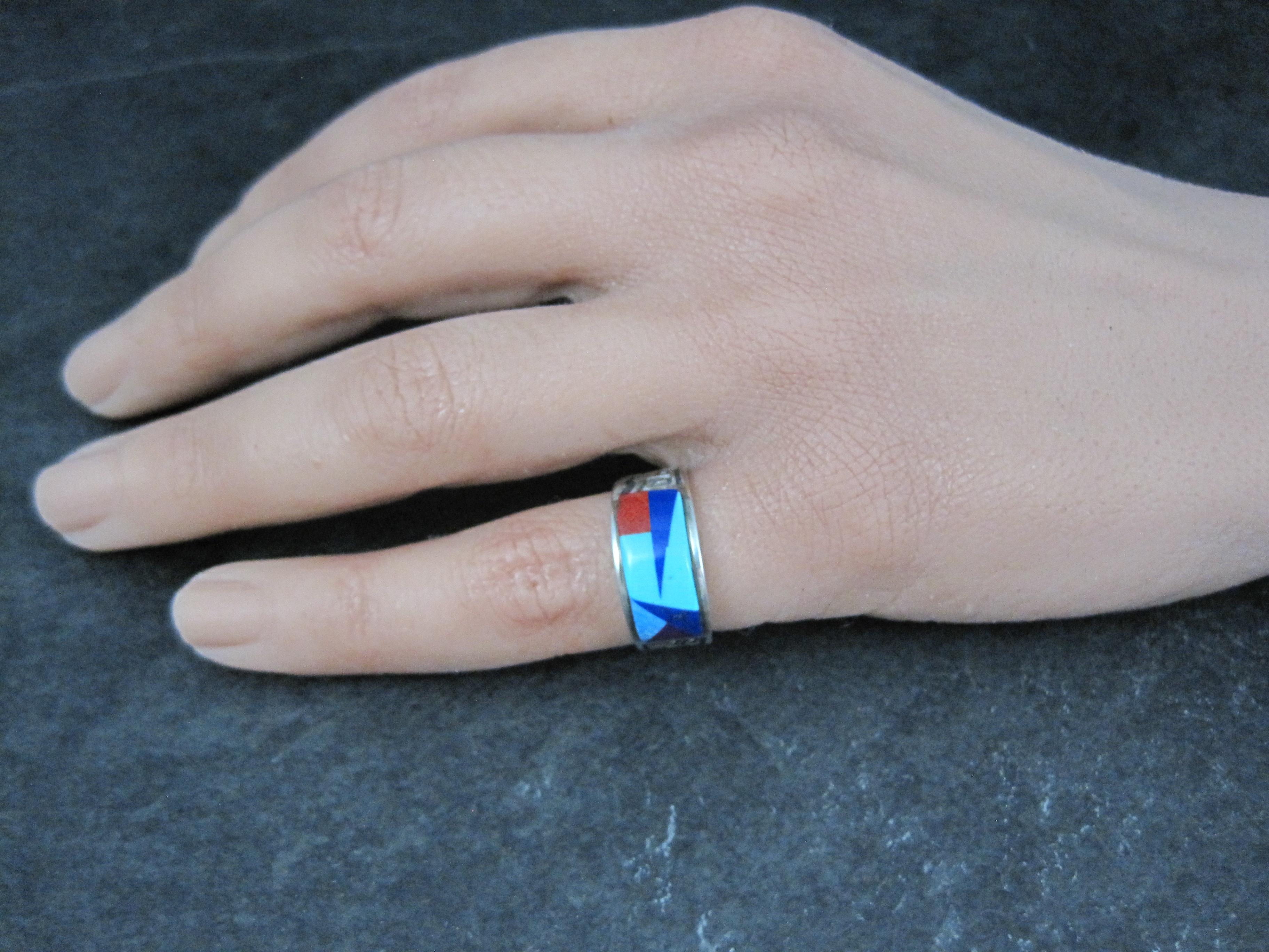 Vintage Southwestern Sterling Inlay Ring Size 5.5 For Sale 1