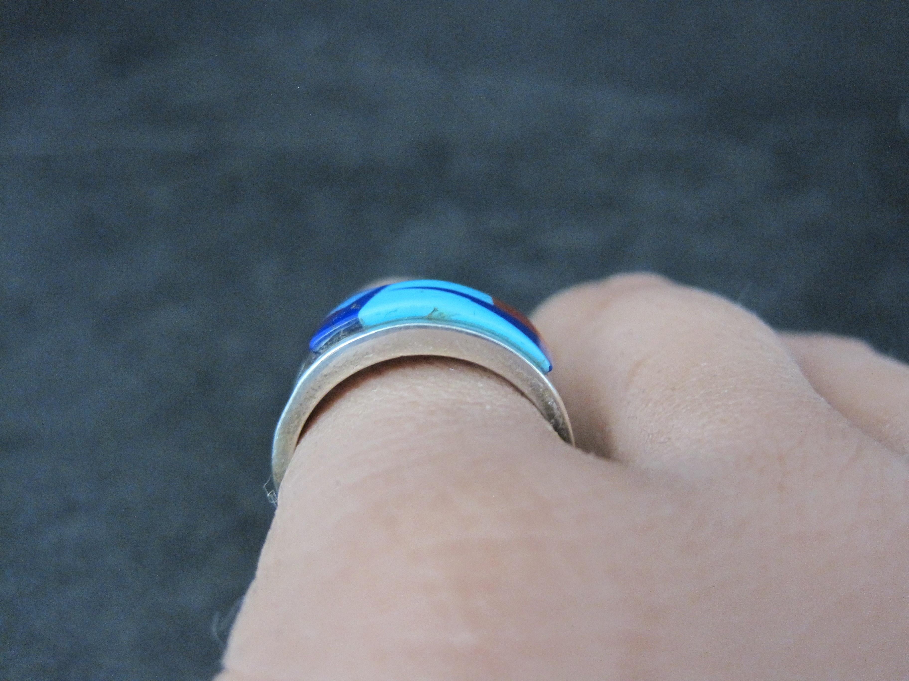 Vintage Southwestern Sterling Inlay Ring Size 5.5 For Sale 3