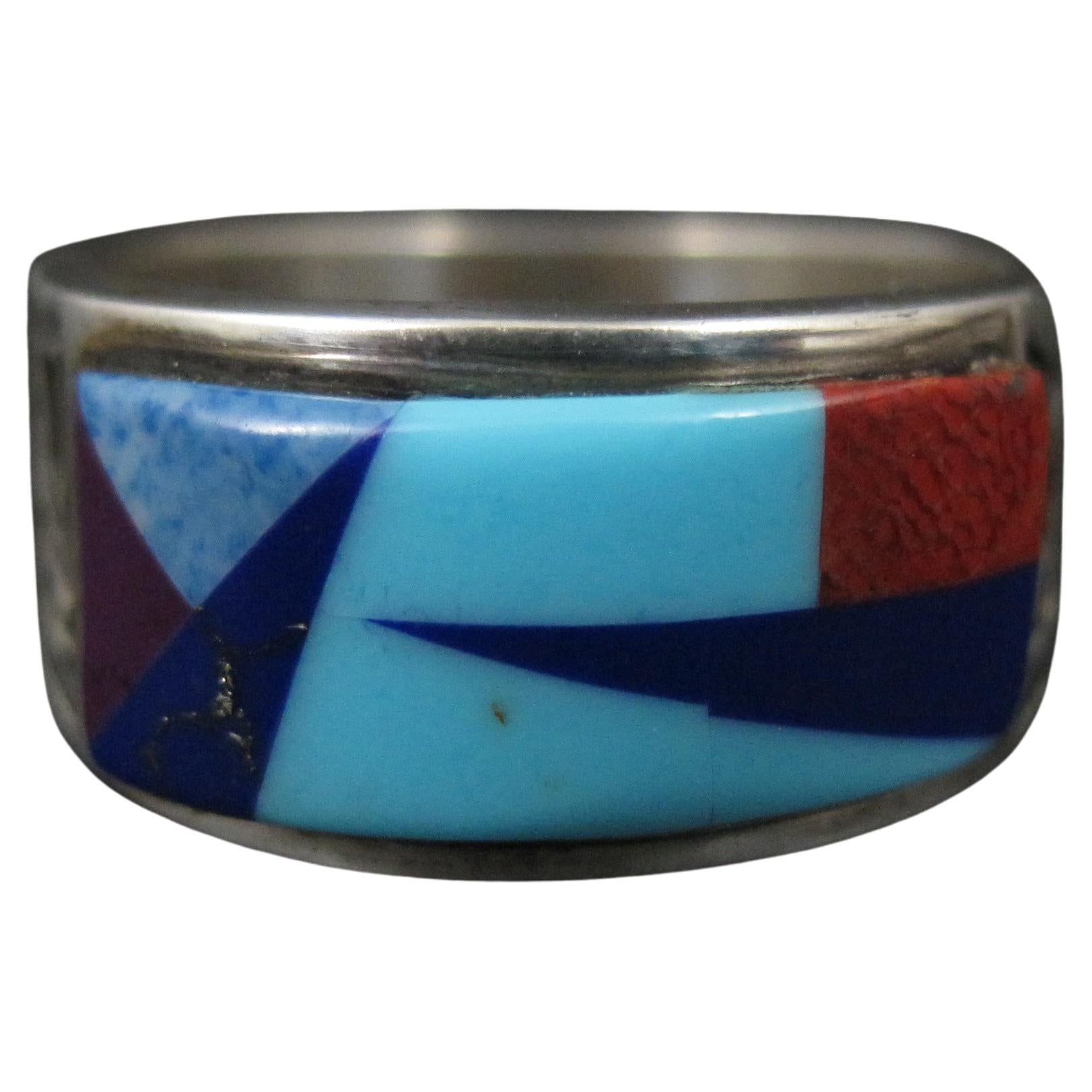 Vintage Southwestern Sterling Inlay Ring Size 5.5