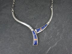 Vintage Southwestern Sterling Lapis Lazuli Spiny Oyster Inlay Necklace