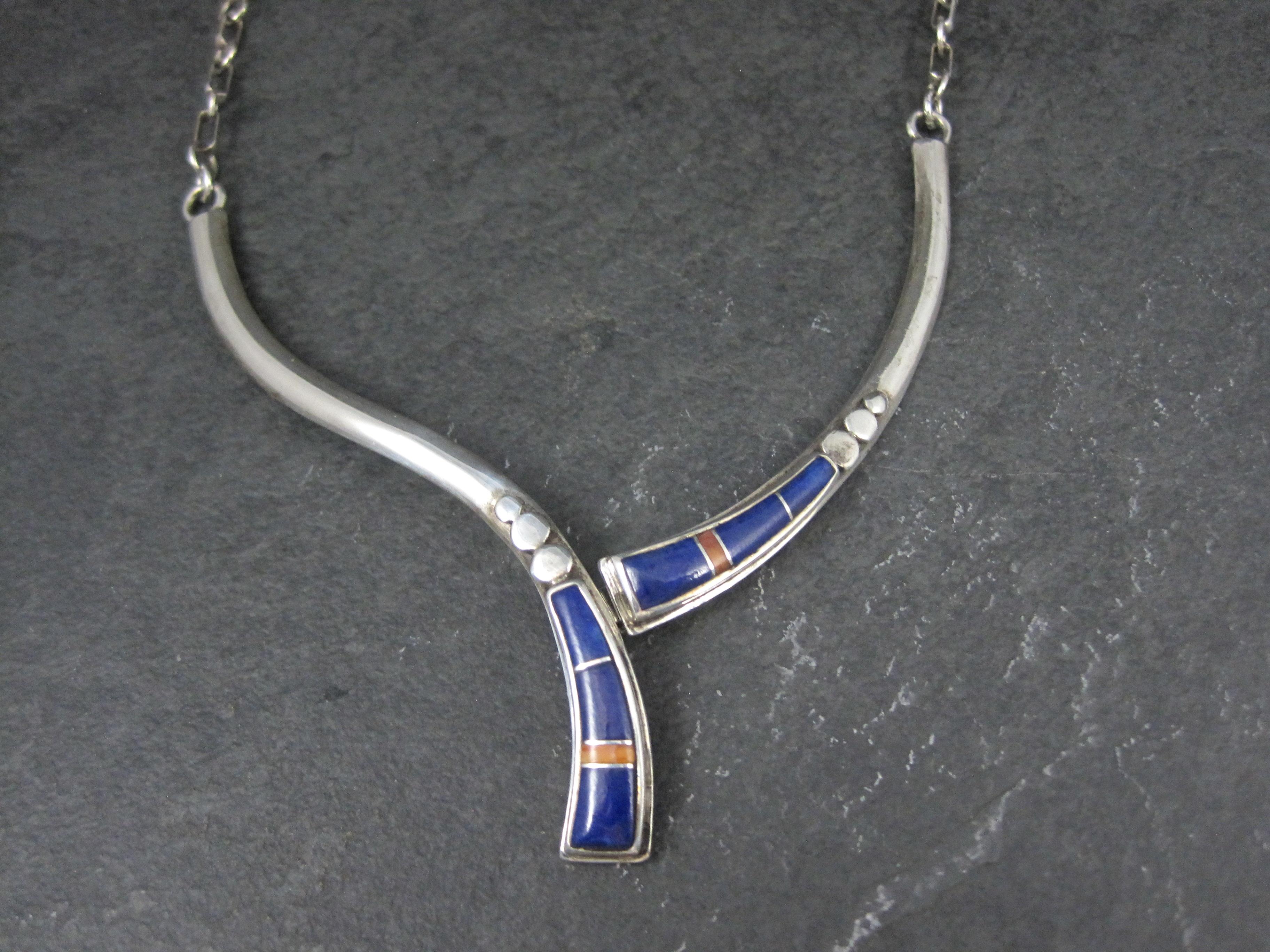 Vintage Southwestern Sterling Lapis Lazuli Spiny Oyster Inlay Necklace (Collana con intarsi di ostriche) In condizioni ottime in vendita a Webster, SD