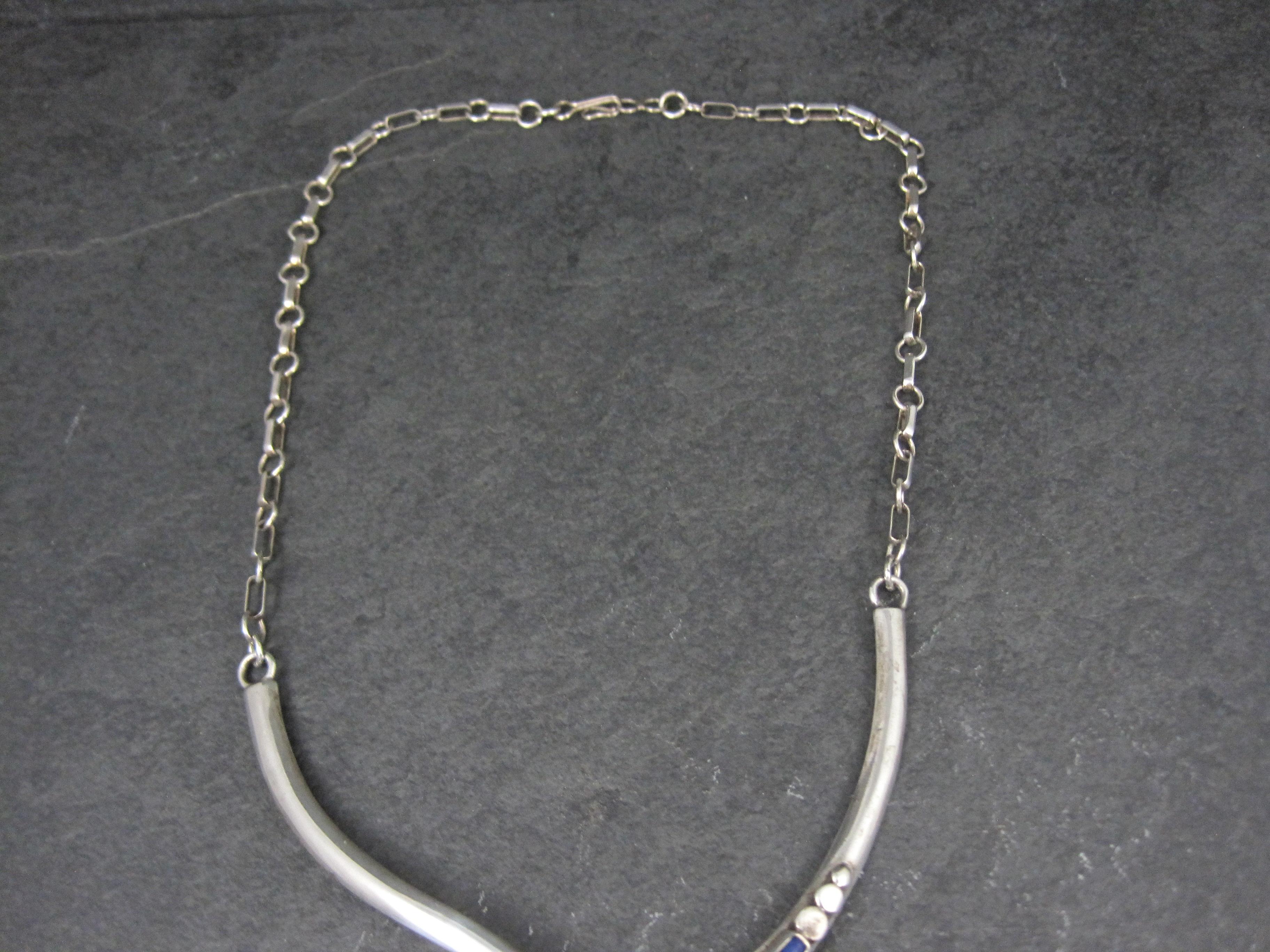 da uomo o donna Vintage Southwestern Sterling Lapis Lazuli Spiny Oyster Inlay Necklace (Collana con intarsi di ostriche) in vendita