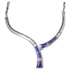 Vintage Southwestern Sterling Lapis Lazuli Spiny Oyster Inlay Necklace (Collana con intarsi di ostriche)