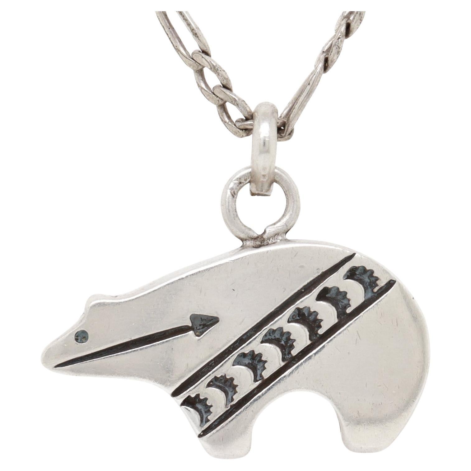 Vintage Southwestern Sterling Silver Bear Pendant for a Necklace