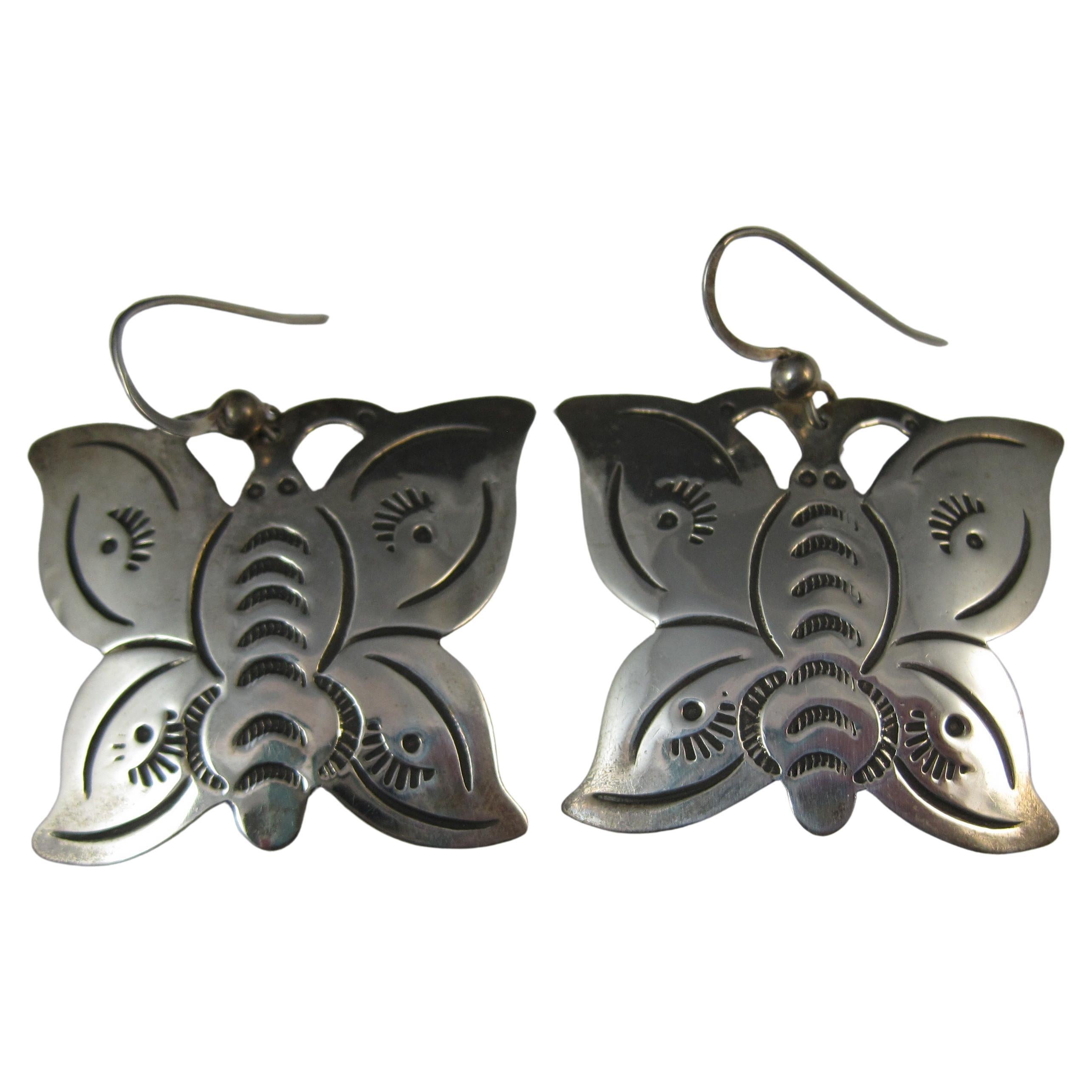 Vintage Southwestern Sterling Silver Butterfly Earring