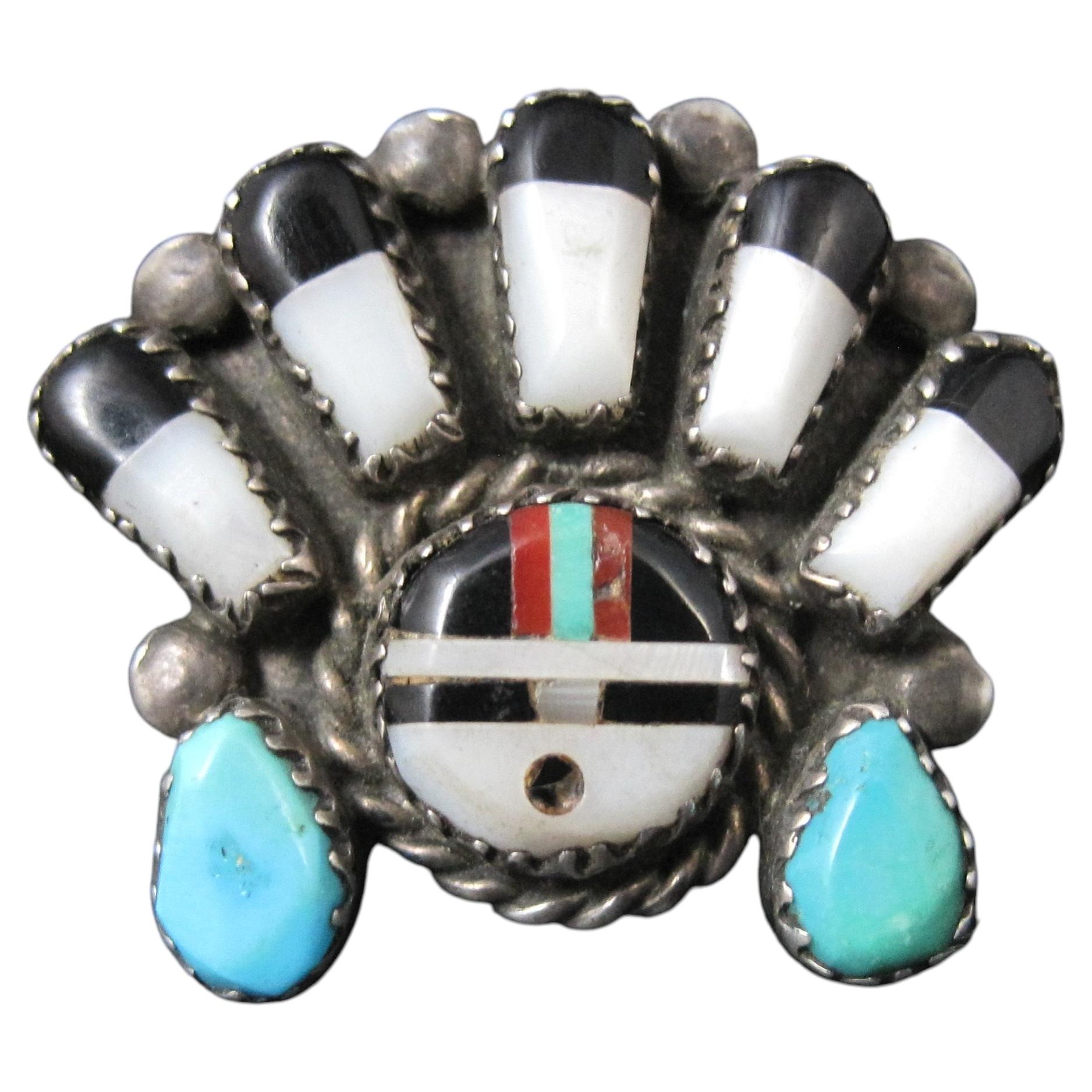 Vintage Southwestern Sterling Silver Inlaid Sunface Ring Size 10