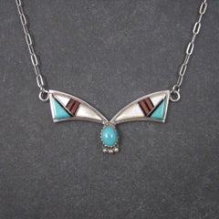 Vintage Southwestern Sterling Silver Inlay Necklace