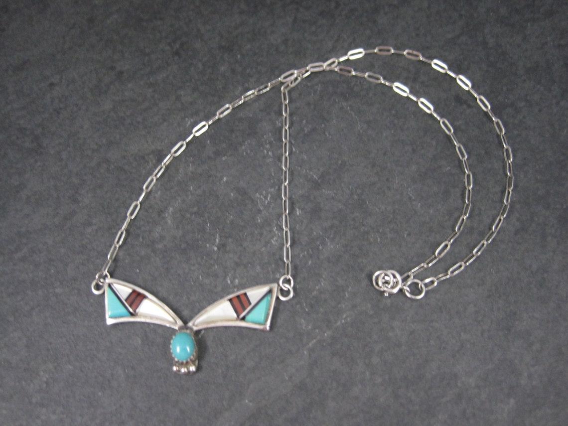 Women's Vintage Southwestern Sterling Silver Inlay Necklace For Sale