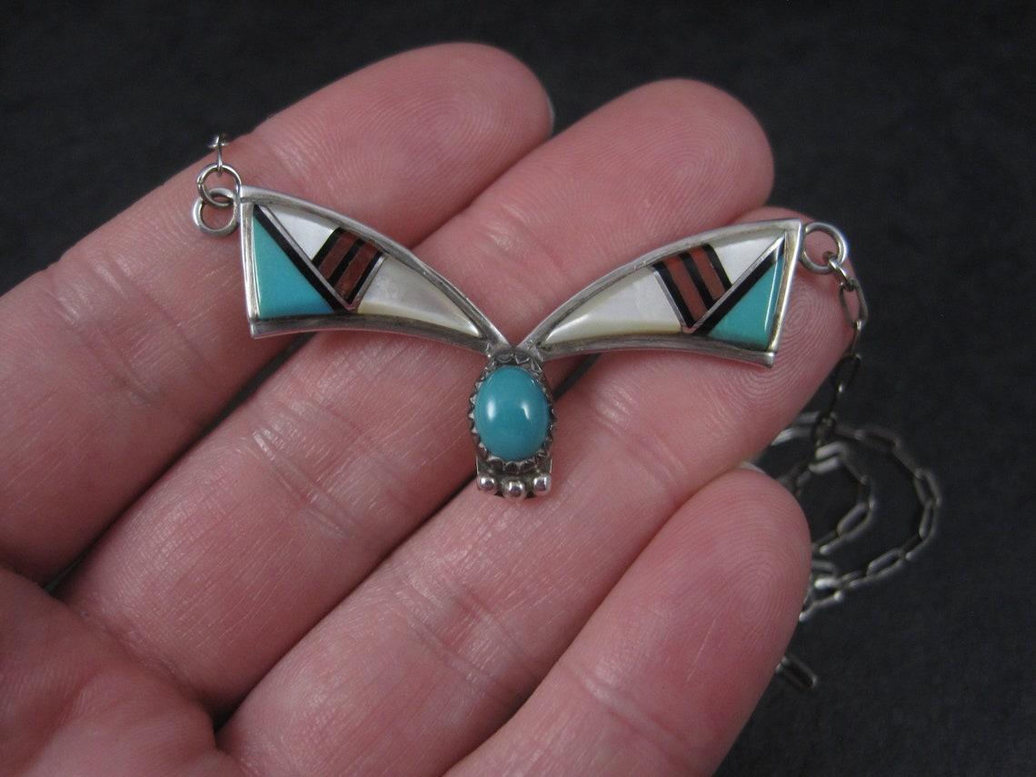 Vintage Southwestern Sterling Silver Inlay Necklace For Sale 2