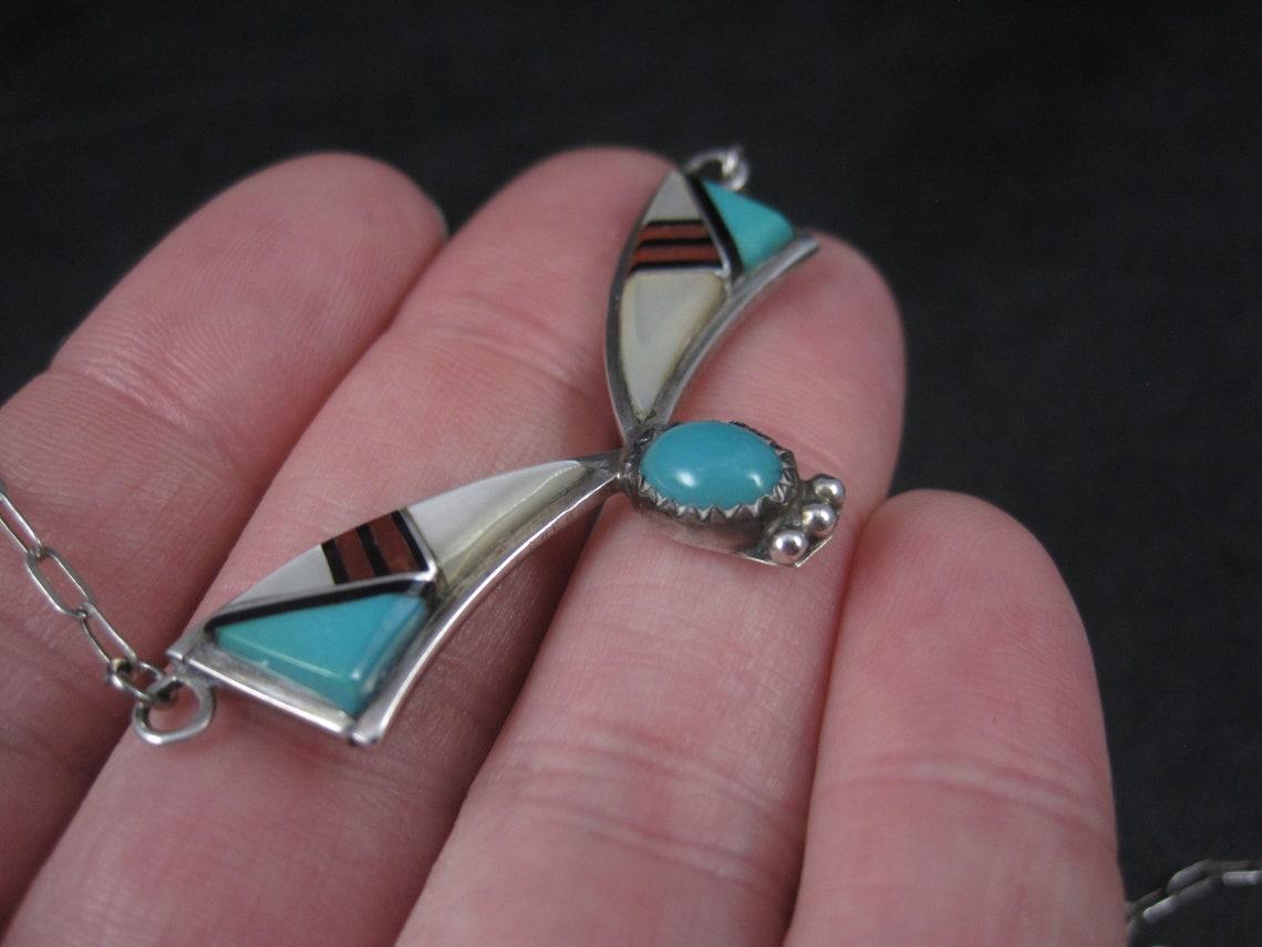 Vintage Southwestern Sterling Silver Inlay Necklace For Sale 3