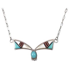 Vintage Southwestern Sterling Silver Inlay Necklace