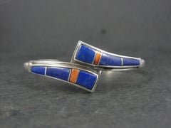 Vintage Southwestern Sterling Silver Lapis Lazuli Spiny Oyster Cuff Bracelet 6"