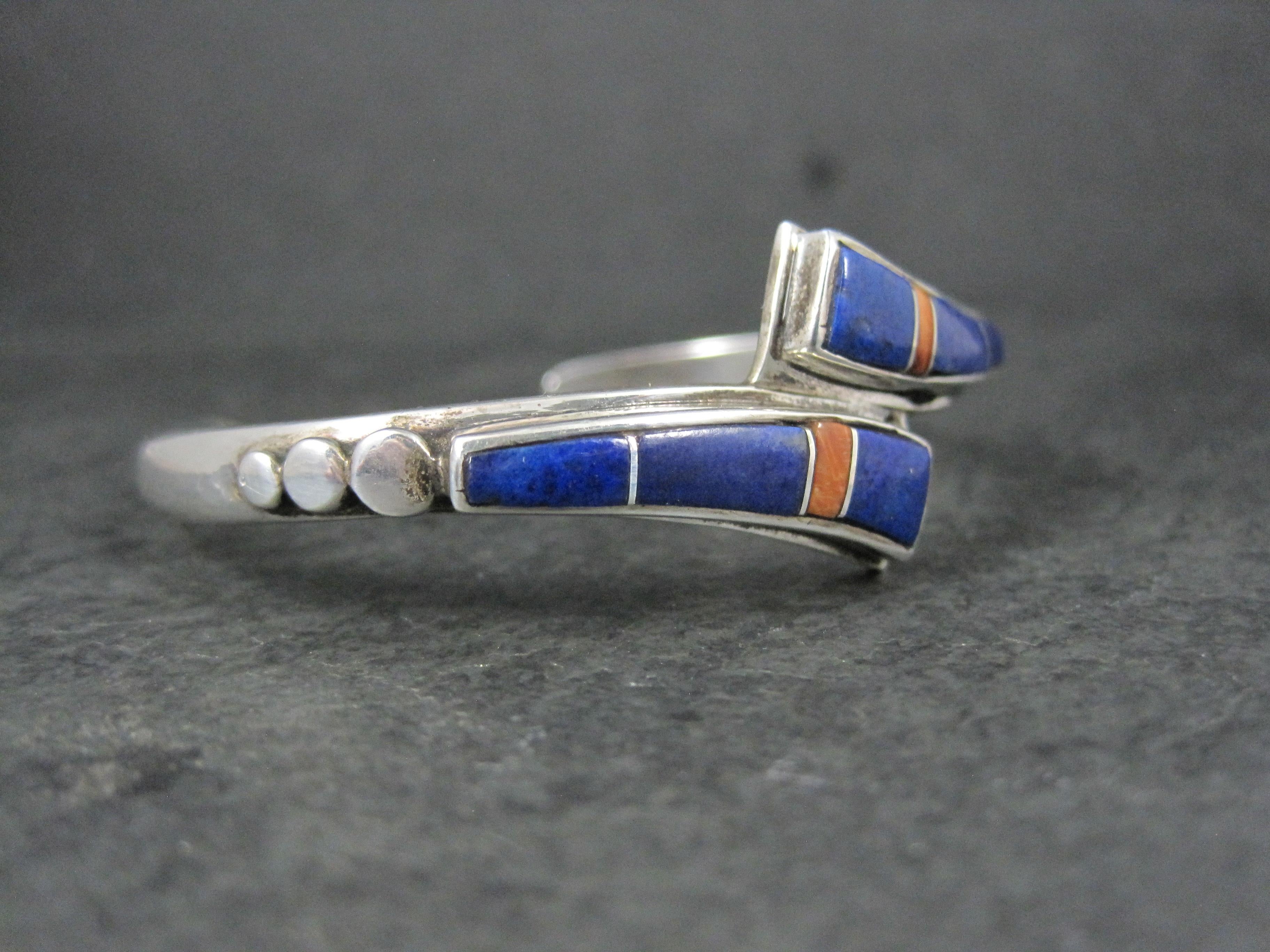 Native American Vintage Southwestern Sterling Silver Lapis Lazuli Spiny Oyster Cuff Bracelet 6