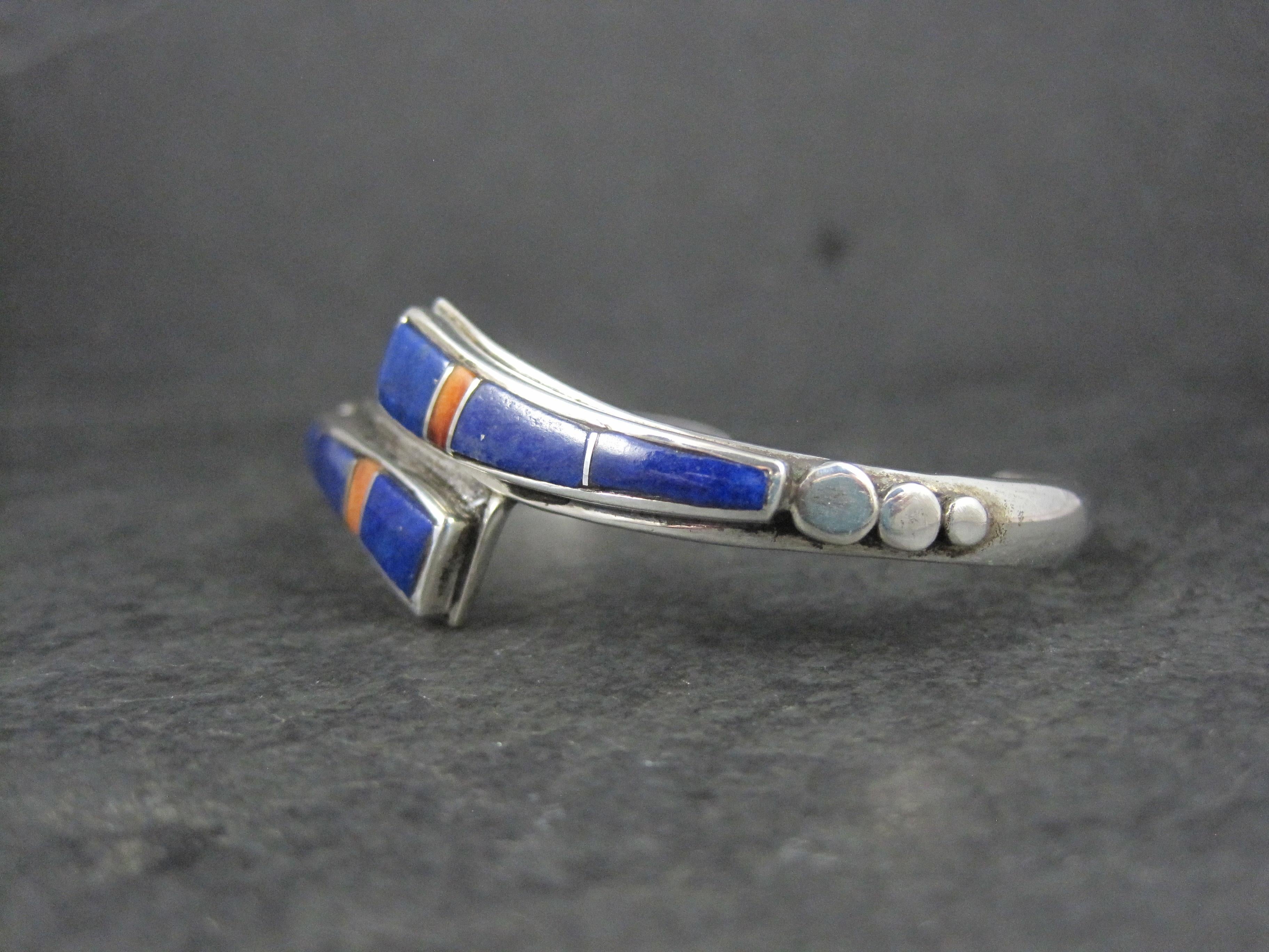 Mixed Cut Vintage Southwestern Sterling Silver Lapis Lazuli Spiny Oyster Cuff Bracelet 6