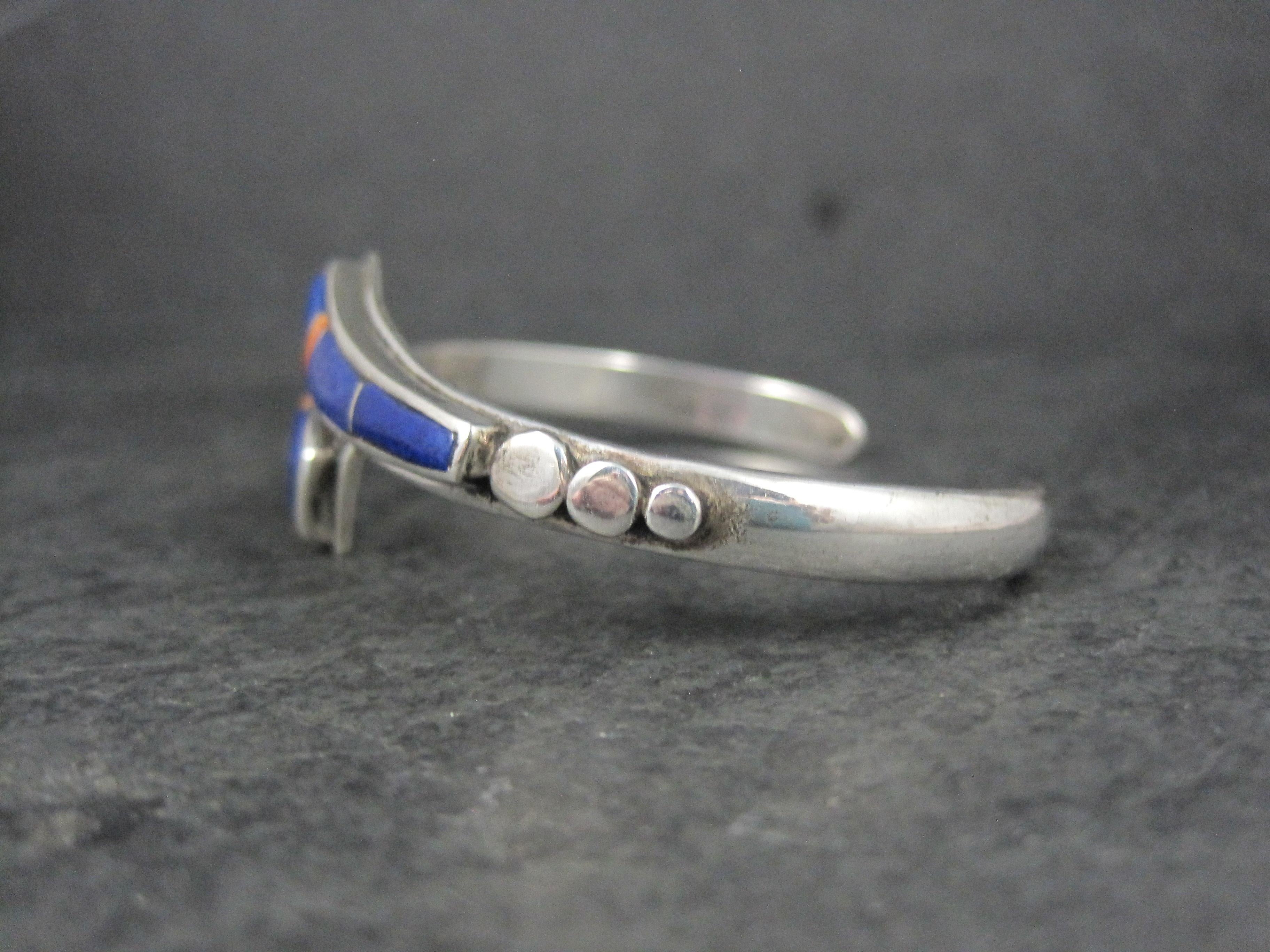 Vintage Southwestern Sterling Silver Lapis Lazuli Spiny Oyster Cuff Bracelet 6