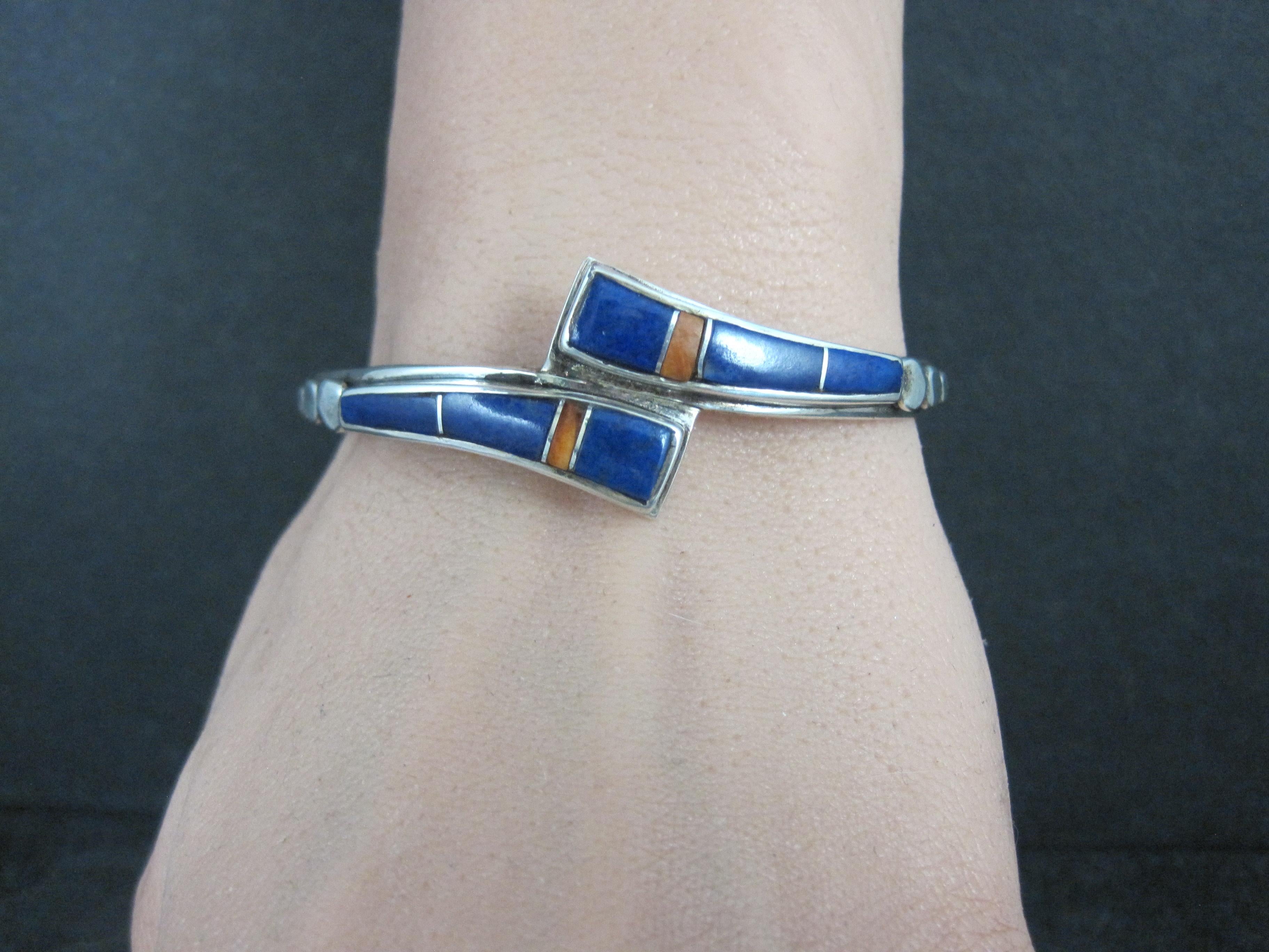 Vintage Southwestern Sterling Silver Lapis Lazuli Spiny Oyster Cuff Bracelet 6