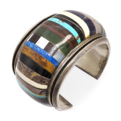 Vintage Southwestern Sterling Silver Multi-Stone Inlay Cuff Bracelet