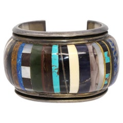 Vintage Southwestern Sterling Silver Multi-Stone Inlay Cuff Bracelet
