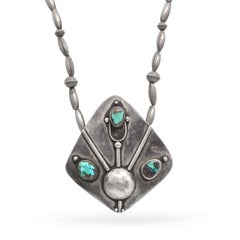 Vintage Southwestern Sterling Silver Turquoise Beaded Strand Necklace