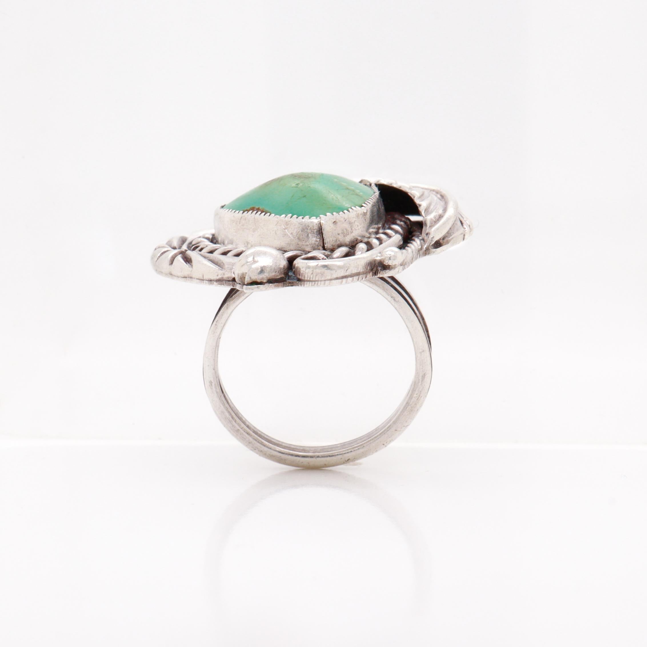 Anello con cabochon di turchese e argento del sud-ovest vintage in vendita 4