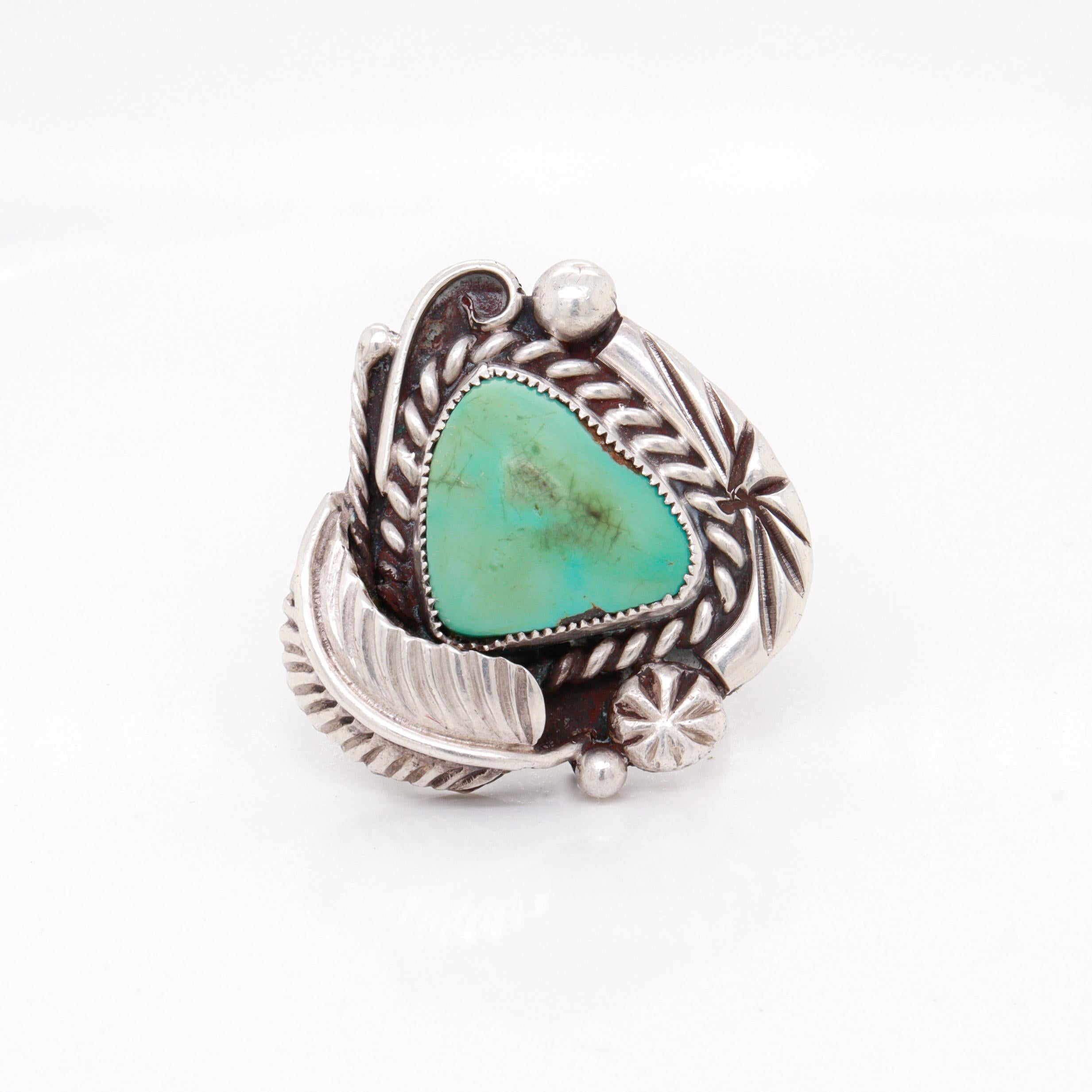 Cabochon Anello con cabochon di turchese e argento del sud-ovest vintage in vendita