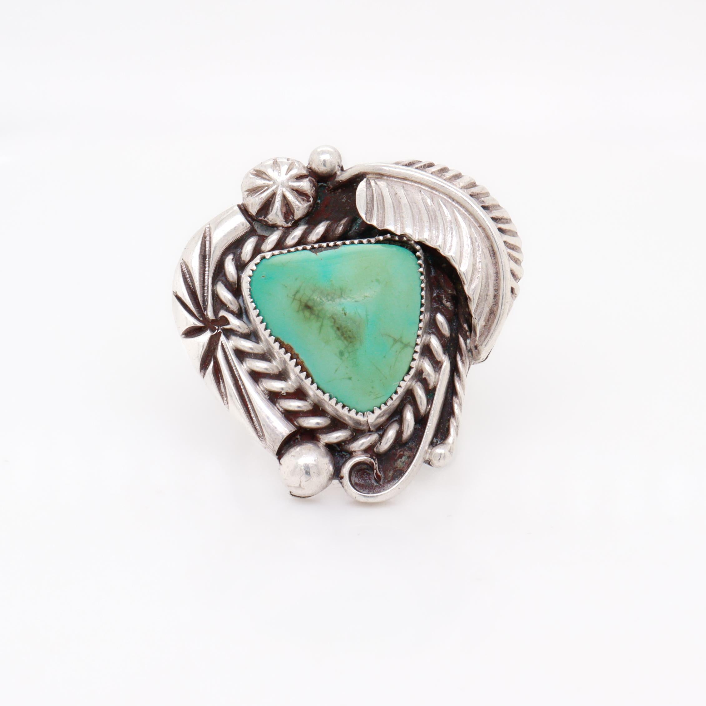 Anello con cabochon di turchese e argento del sud-ovest vintage In condizioni buone in vendita a Philadelphia, PA